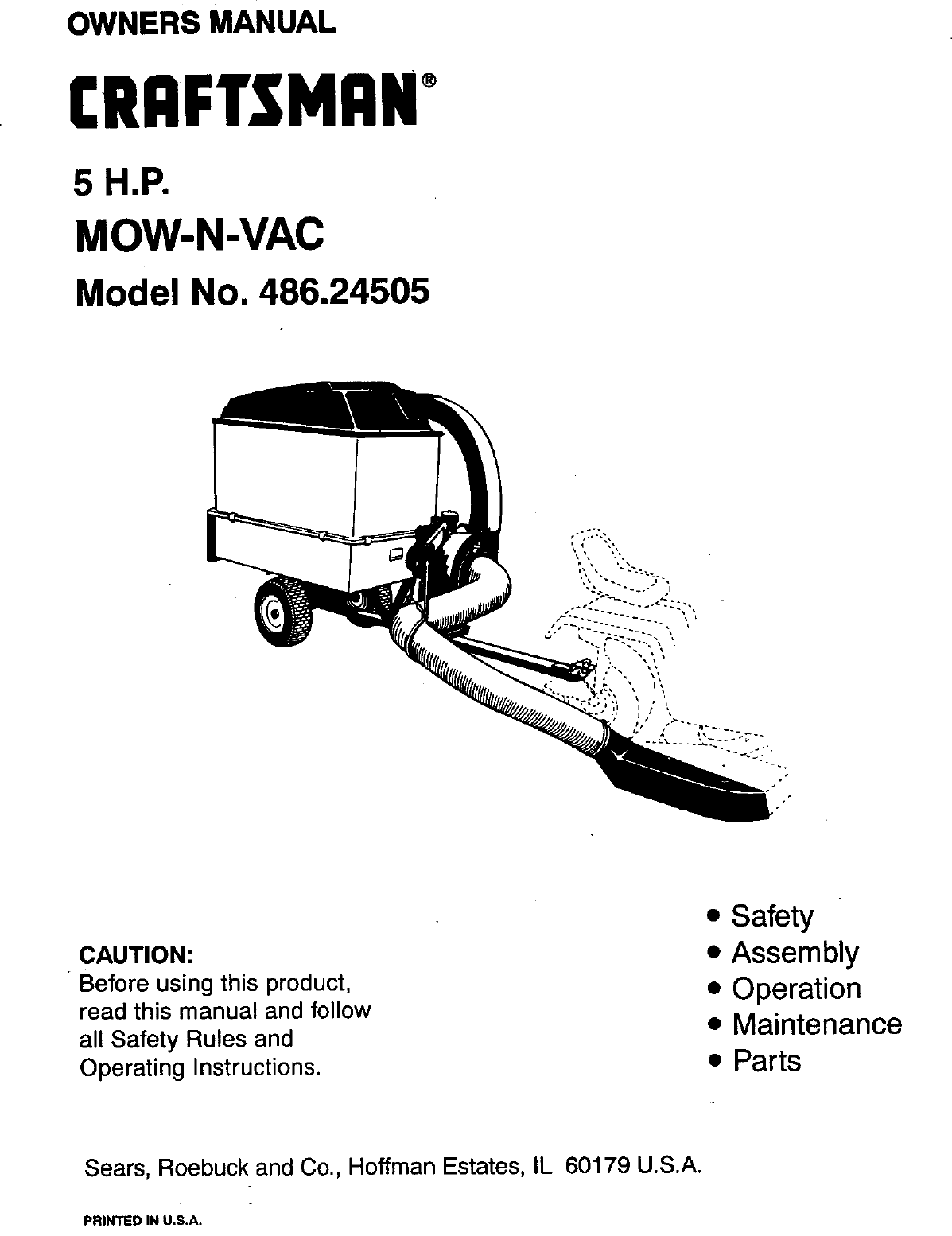 Craftsman 48624505 User Manual 5 H.P. MOW N VAC REVISION Manuals And