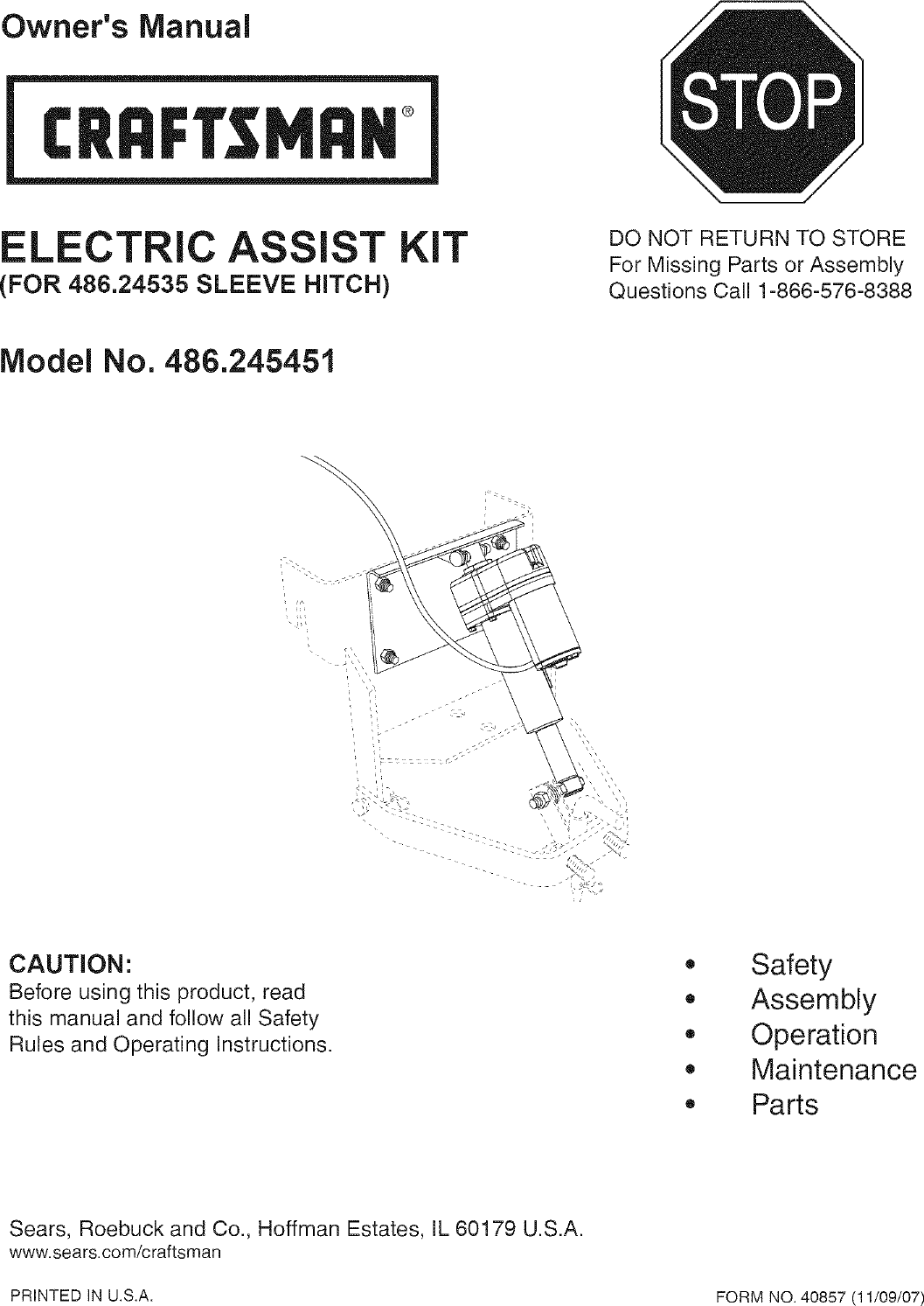 Page 1 of 8 - Craftsman 48624535 User Manual  SLEEVE HITCH - Manuals And Guides L0803264