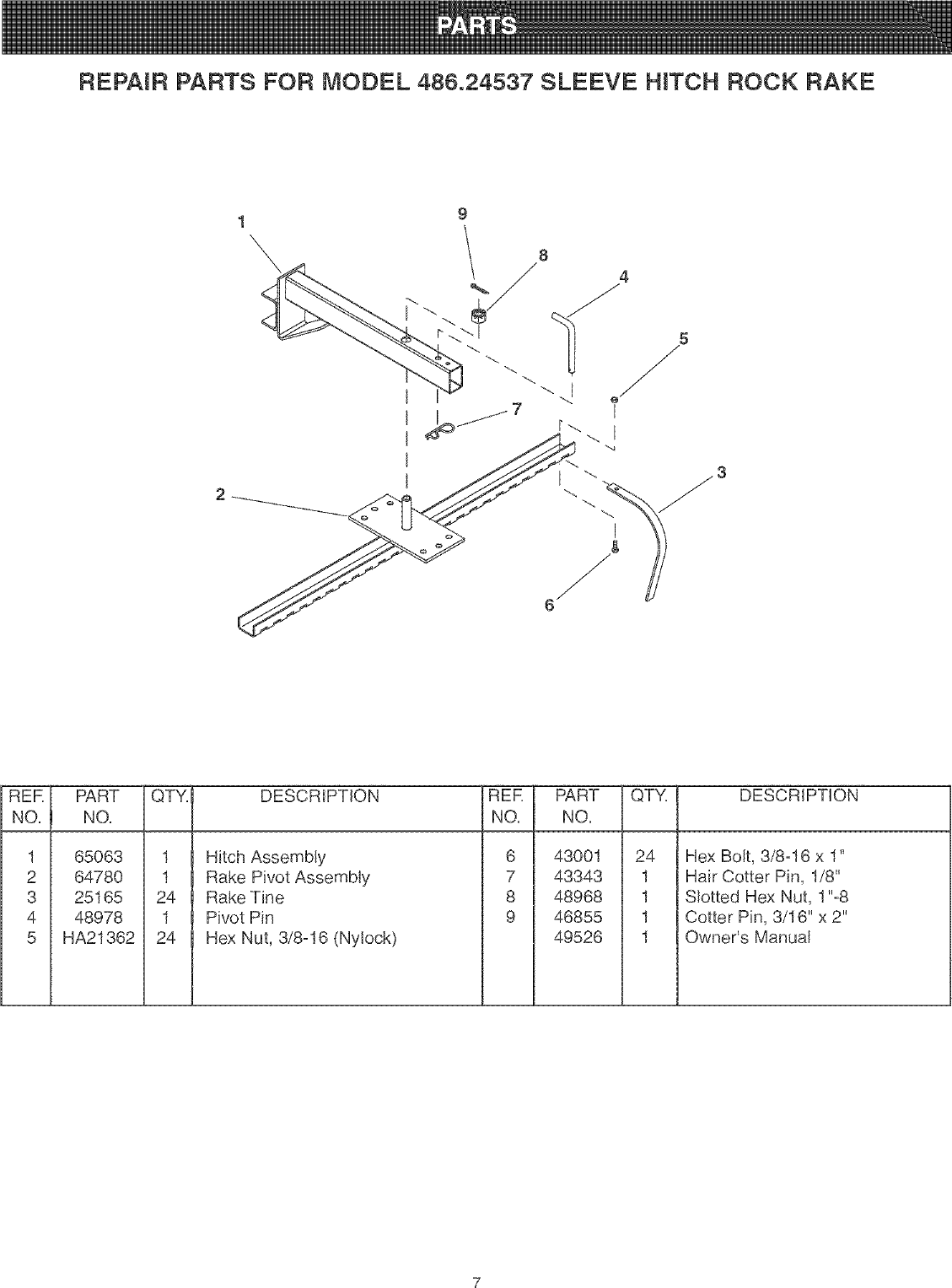 Page 7 of 8 - Craftsman 48624537 User Manual  48 SLEEVE HITCH ROCK RAKE - Manuals And Guides L0503116