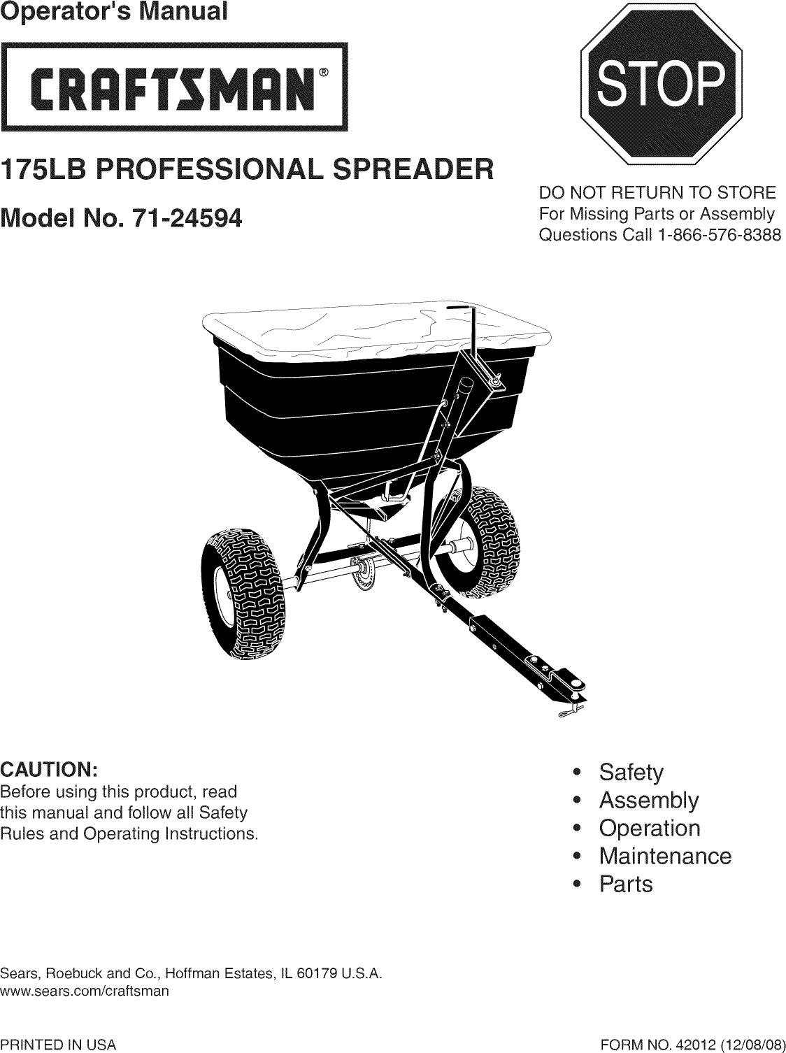 Page 1 of 12 - Craftsman 48624594 User Manual  SPREADER - Manuals And Guides L0812625