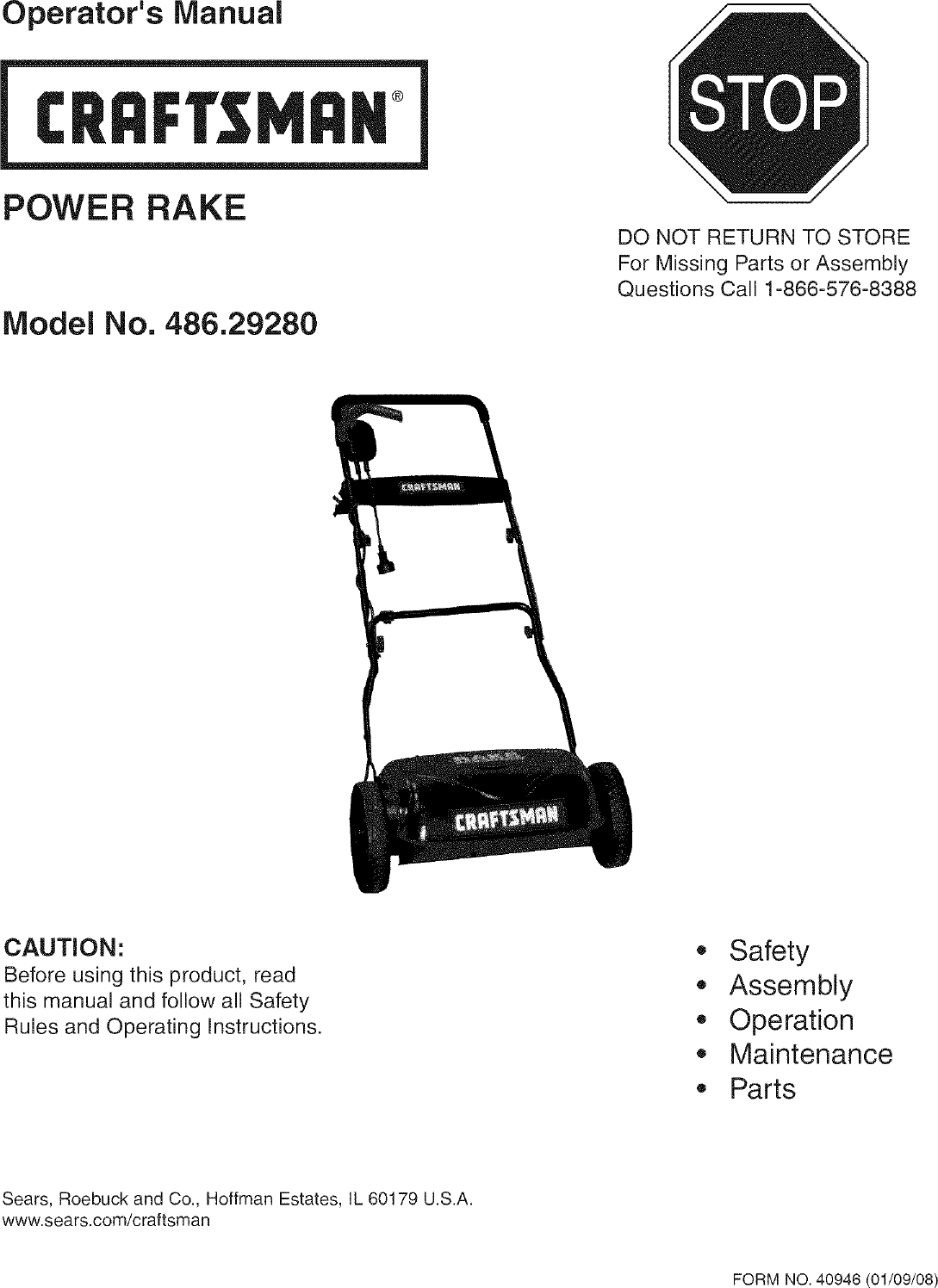 Craftsman 48629280 User Manual POWER RAKE Manuals And Guides L0803269