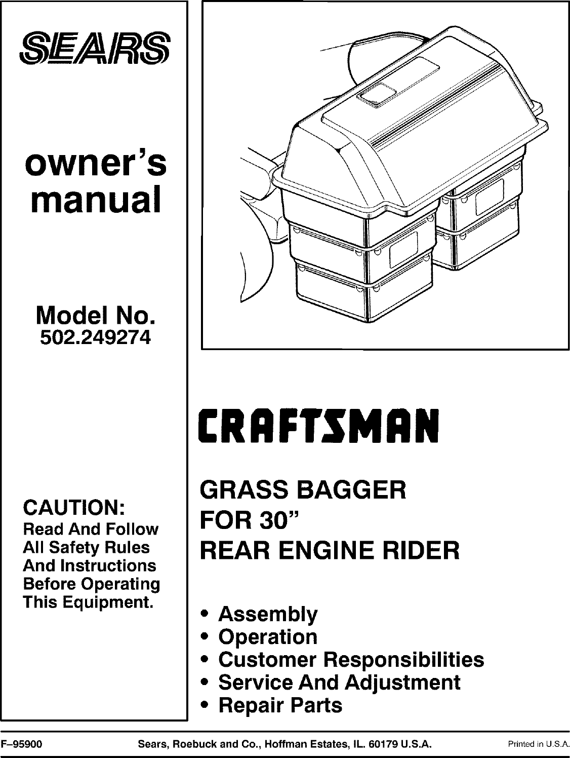 Craftsman 502249274 User Manual Grass Catcher Manuals And Guides L0212167