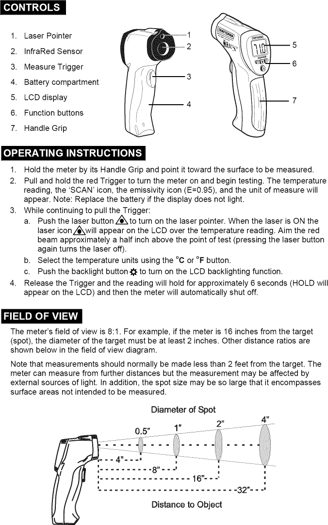 Page 3 of 8 - Craftsman 50466 User Manual  HIGH TEMPERATURE INFRARED THERMOMETER - Manuals And Guides L0908443