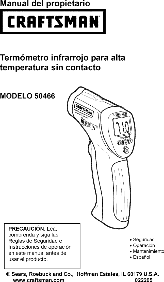 Page 5 of 8 - Craftsman 50466 User Manual  HIGH TEMPERATURE INFRARED THERMOMETER - Manuals And Guides L0908443