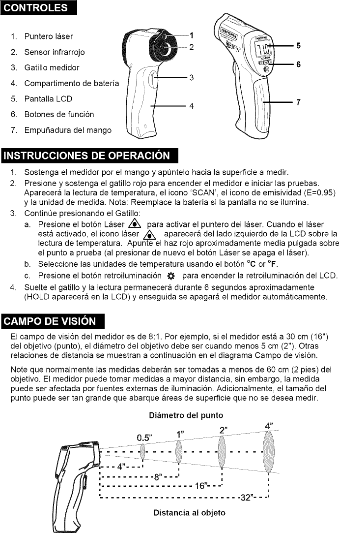 Page 7 of 8 - Craftsman 50466 User Manual  HIGH TEMPERATURE INFRARED THERMOMETER - Manuals And Guides L0908443