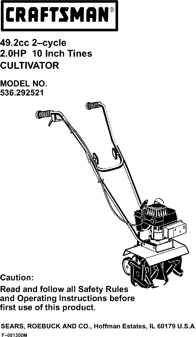 Craftsman 536292521 User Manual CULTIVATOR Manuals And Guides L0103152