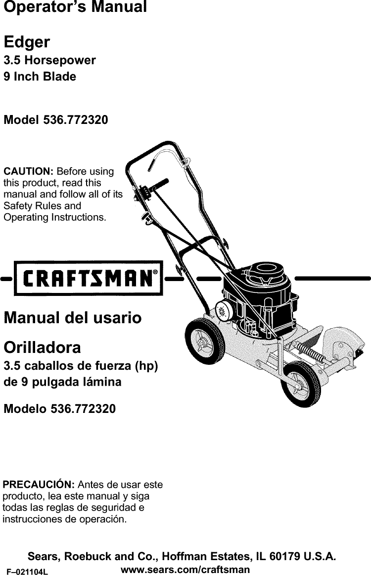 Craftsman 536772320 User Manual EDGER Manuals And Guides L0203190