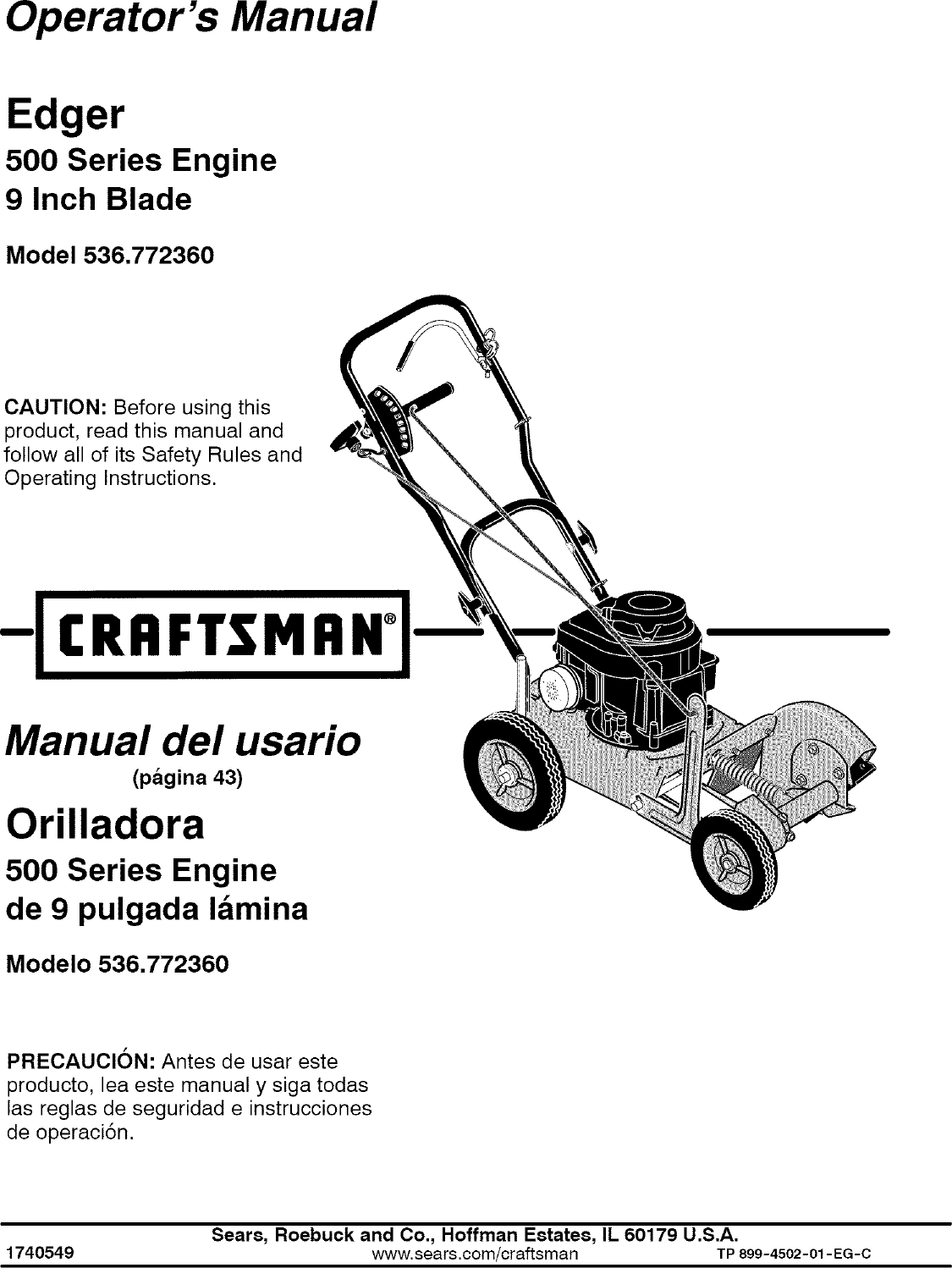 Craftsman 536772360 User Manual Edger Manuals And Guides L0704289 9026