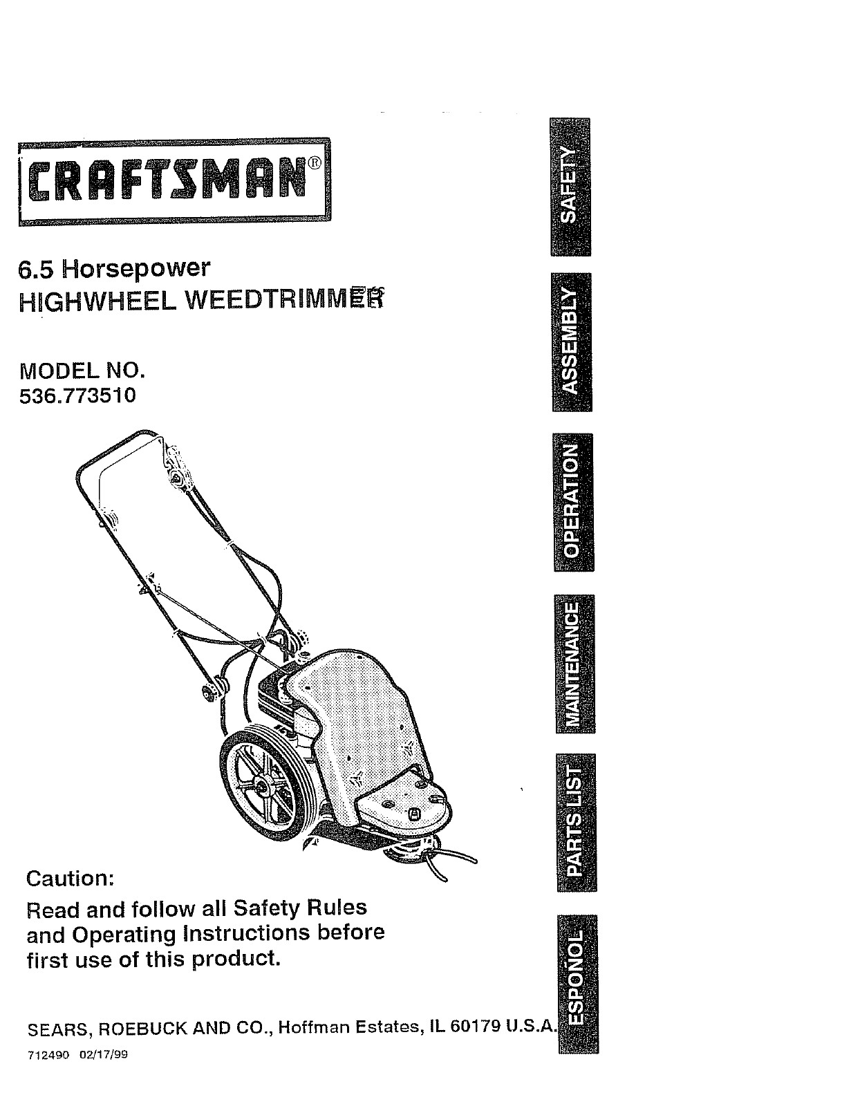 Craftsman High Wheel Trimmer Parts Manual