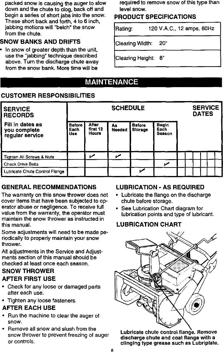 Page 8 of 11 - Craftsman 536882091 User Manual  20 ELECTRIC SNOW THROWER - Manuals And Guides L9911017