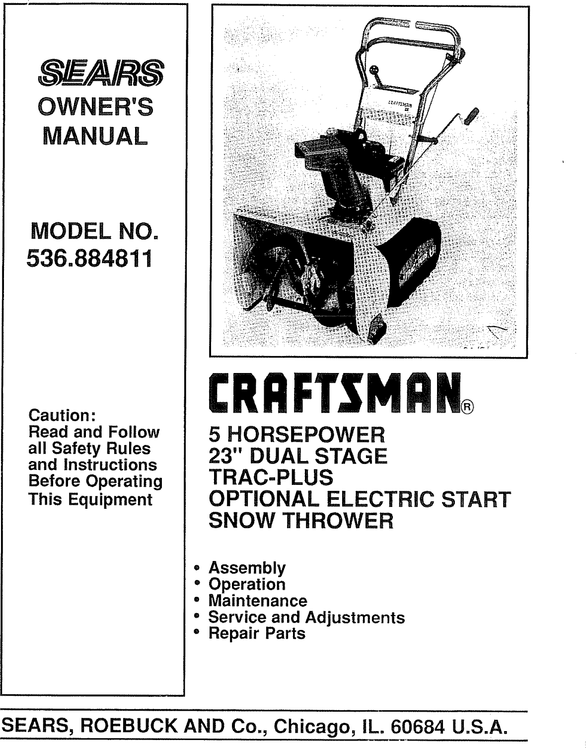 Craftsman 5 22 Snowblower Manual