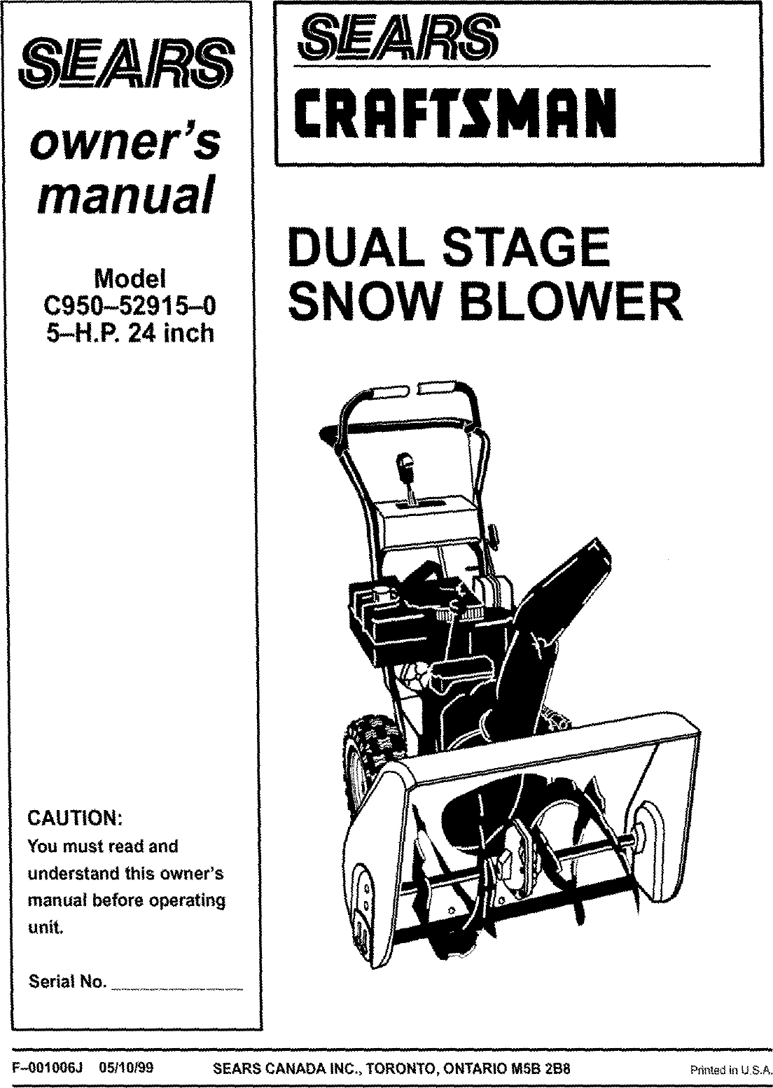 Craftsman 536886470 User Manual SNOW BLOWER Manuals And Guides L0109121