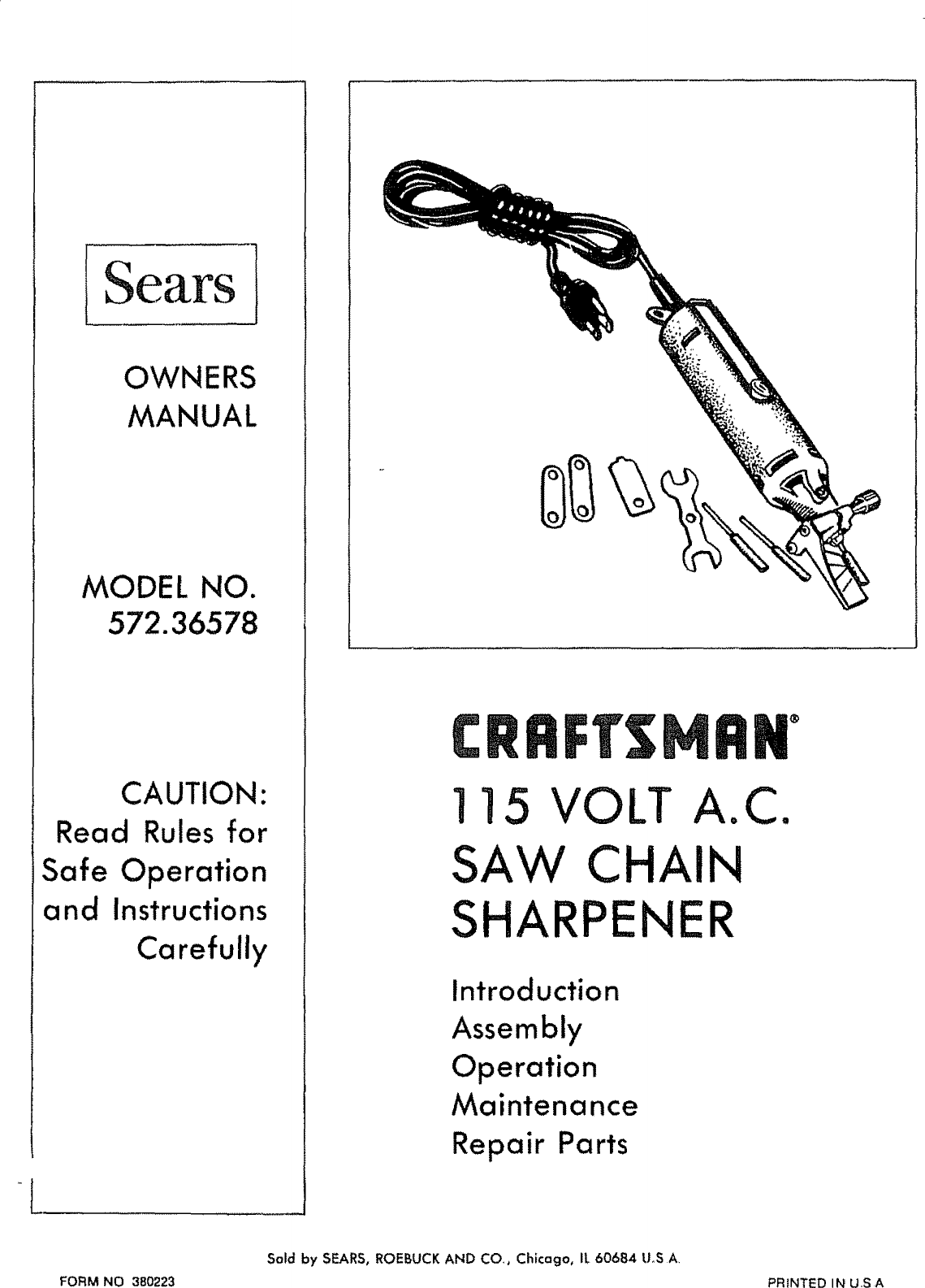 Craftsman 57236578 User Manual SAW CHAIN SHARPENER Manuals And ...