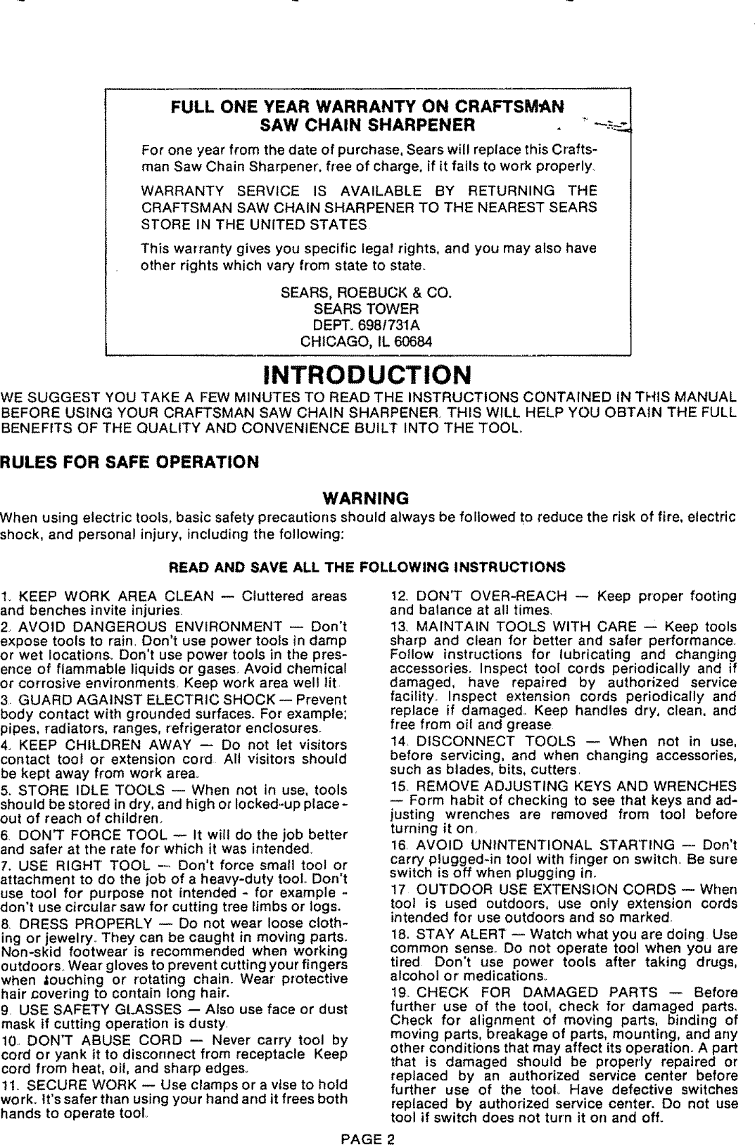 Craftsman 57236578 User Manual SAW CHAIN SHARPENER Manuals And Guides