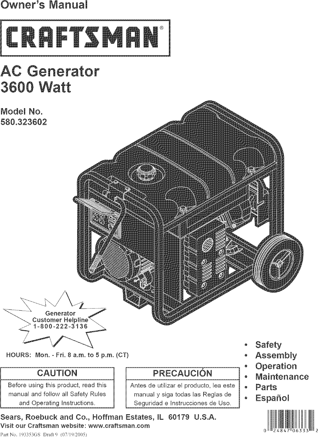 Craftsman 580323602 User Manual AC GENERATOR Manuals And Guides L0522235