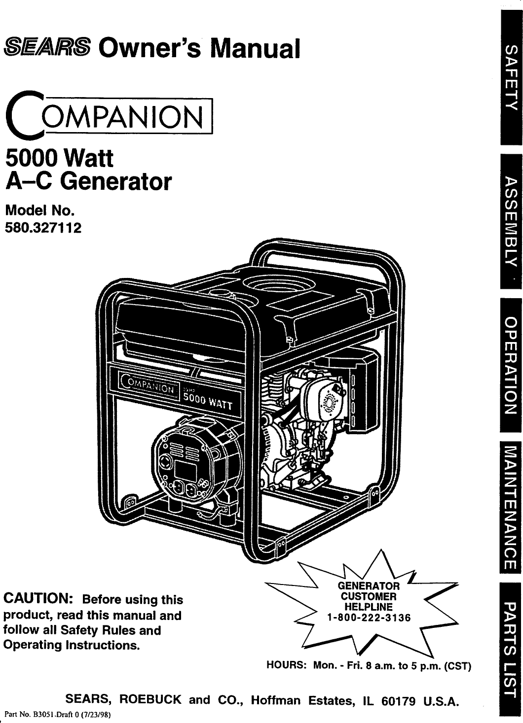 Craftsman 6300 Watt Generator Manual