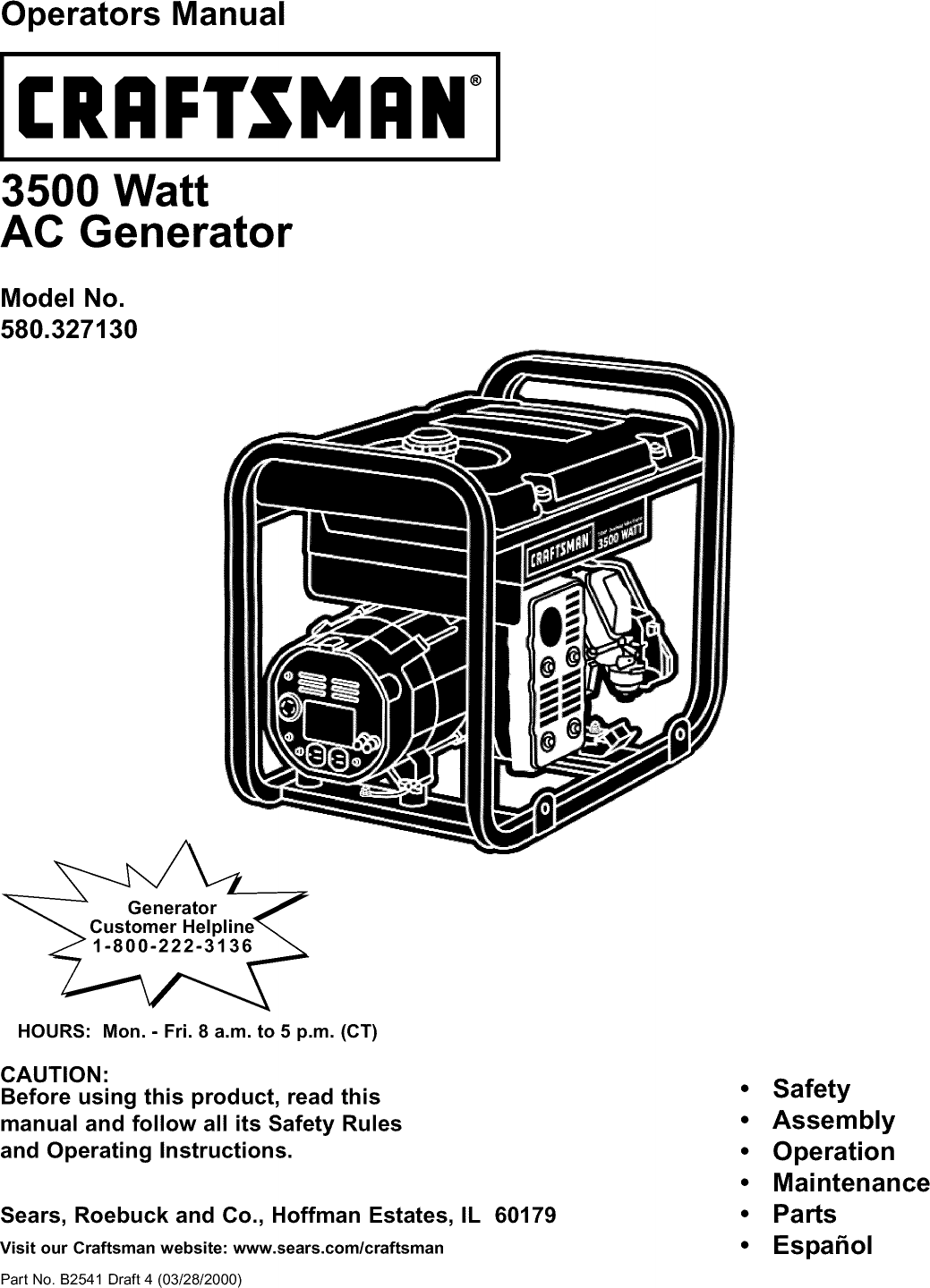 Generator manual. Craftsman Генератор. Craftsman Генератор для фары. Stroco Automatic 3500 manual. Assembly and operating instructions 3500 lbs.