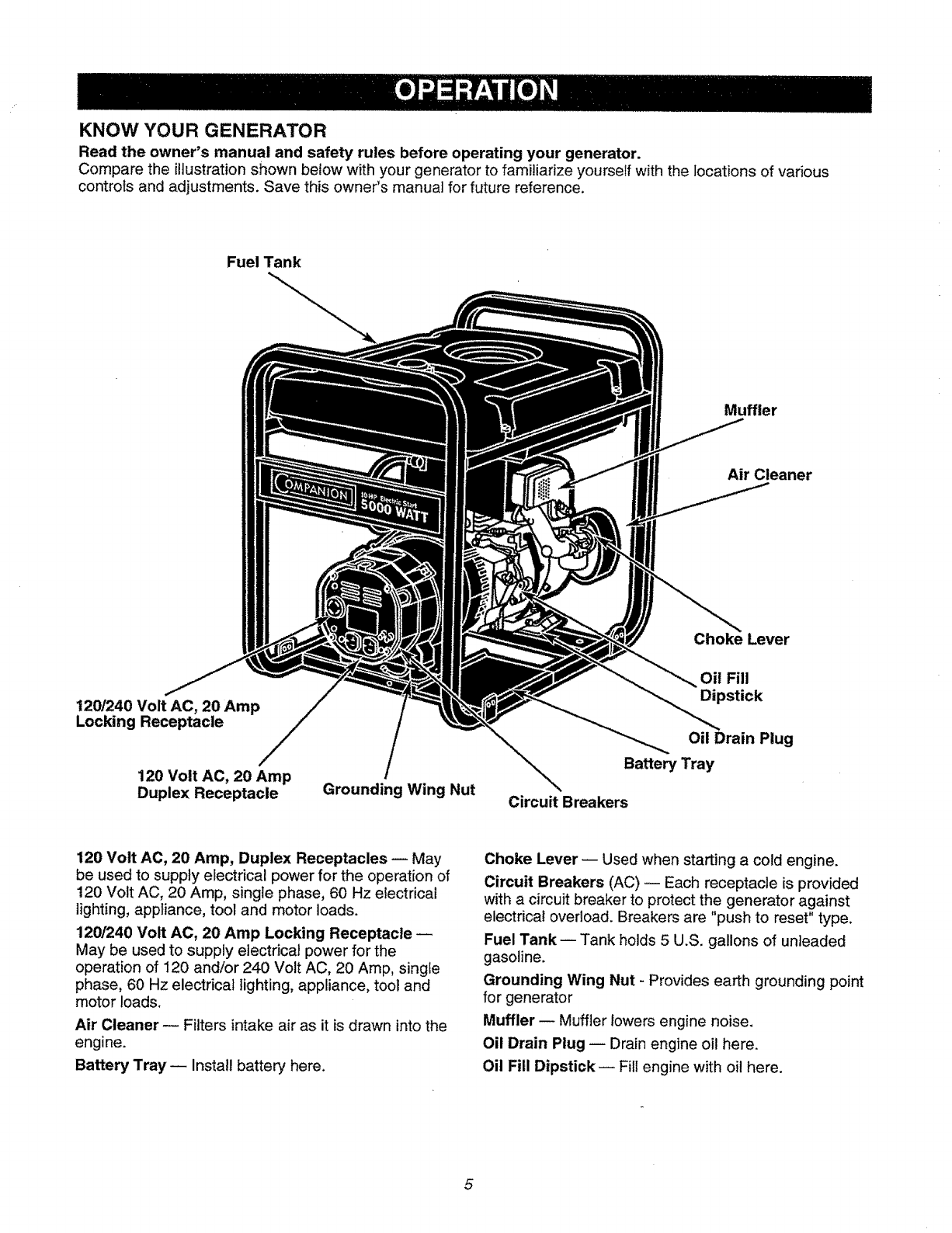 Craftsman 580327150 User Manual 2400 WATT PORTABLE AC GENERATOR Manuals