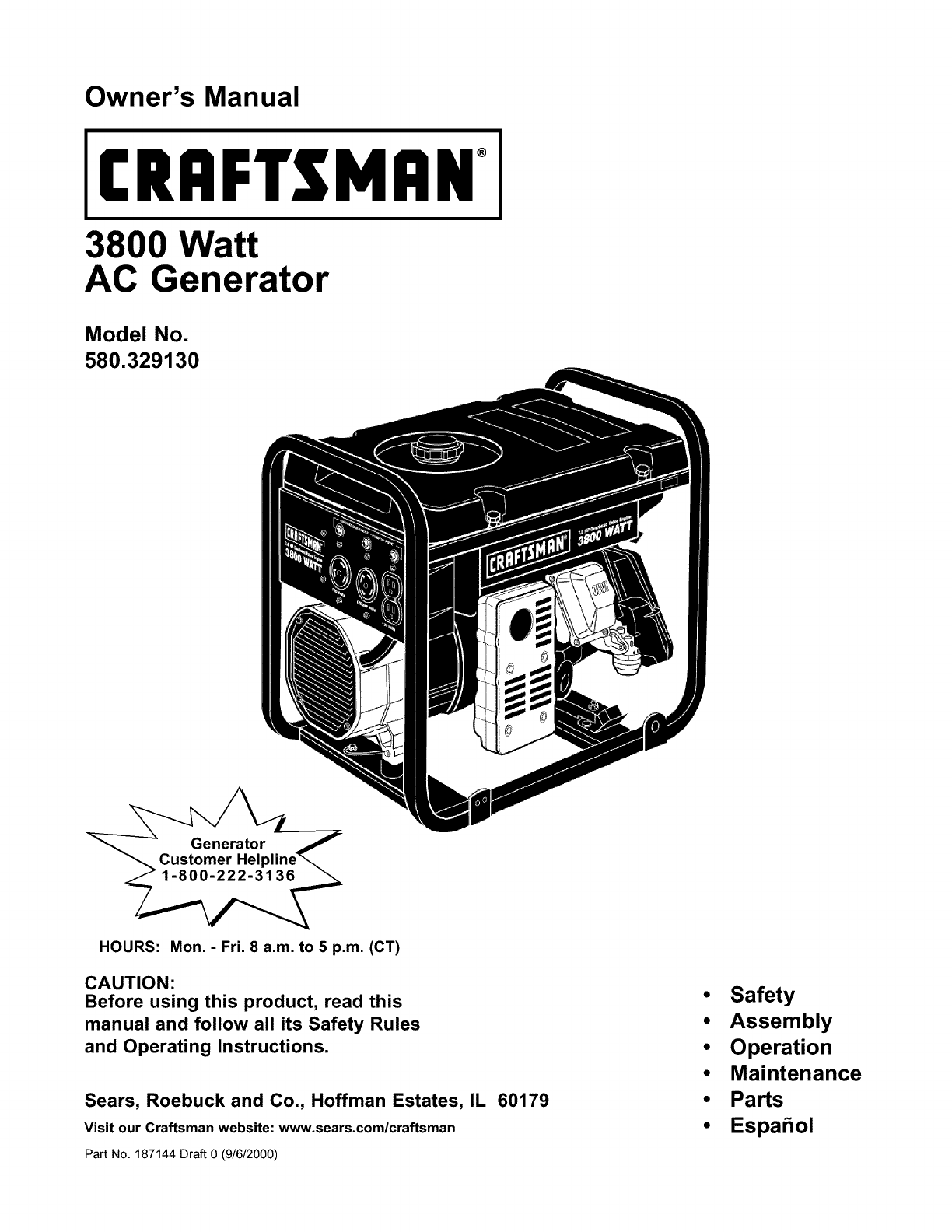 Craftsman 580329130 User Manual GENERATOR Manuals And Guides L0209038