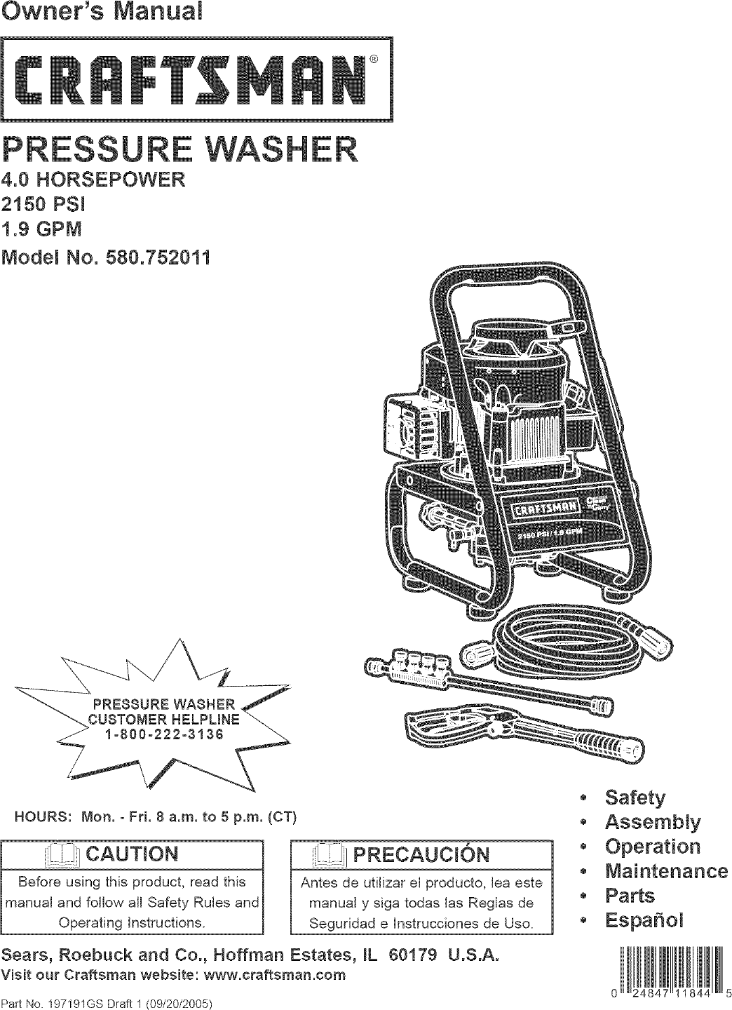 Craftsman 580752011 User Manual Power Washer Manuals And Guides L0520055