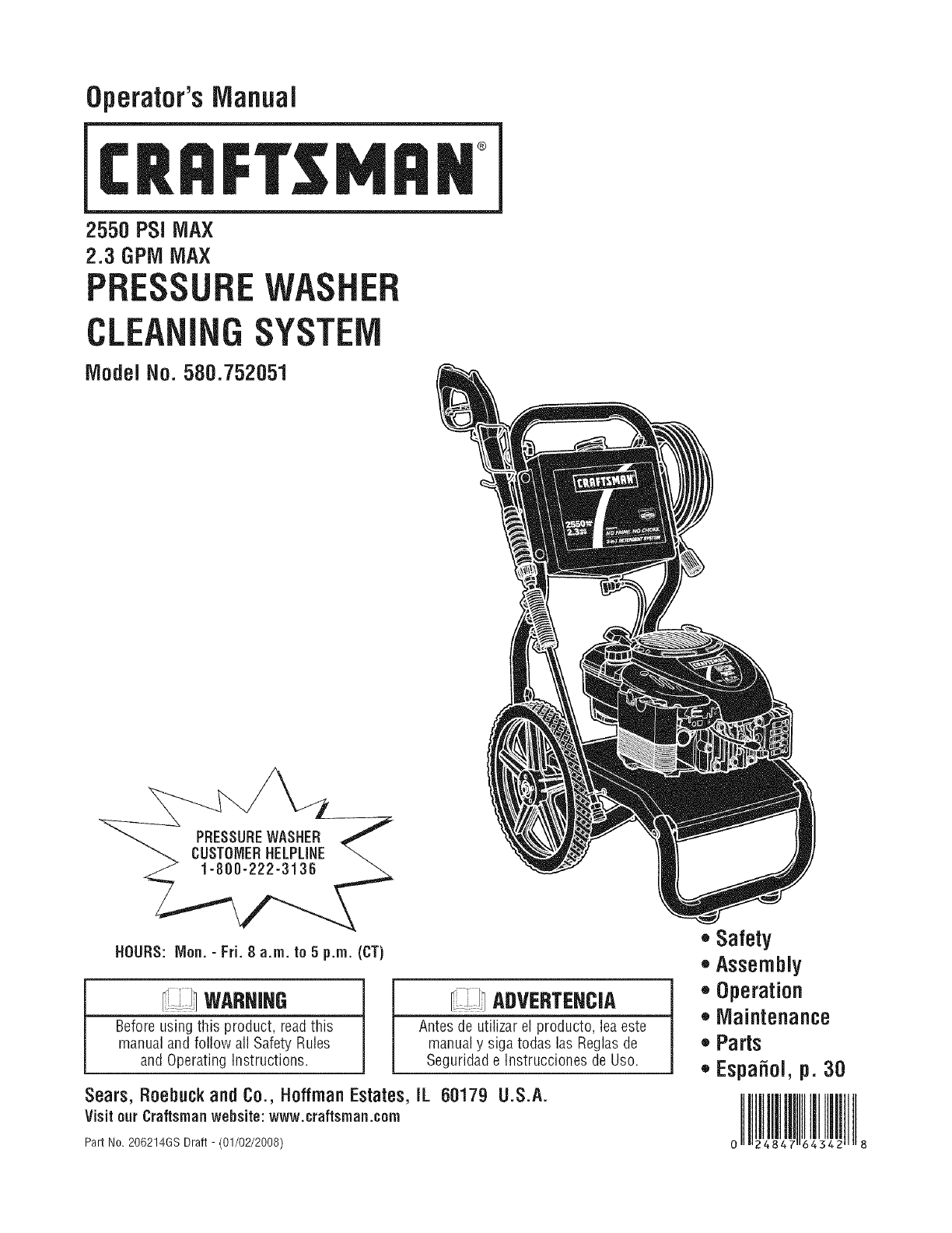 Craftsman 580752051 User Manual PRESSURE WASHER Manuals And Guides L0801803