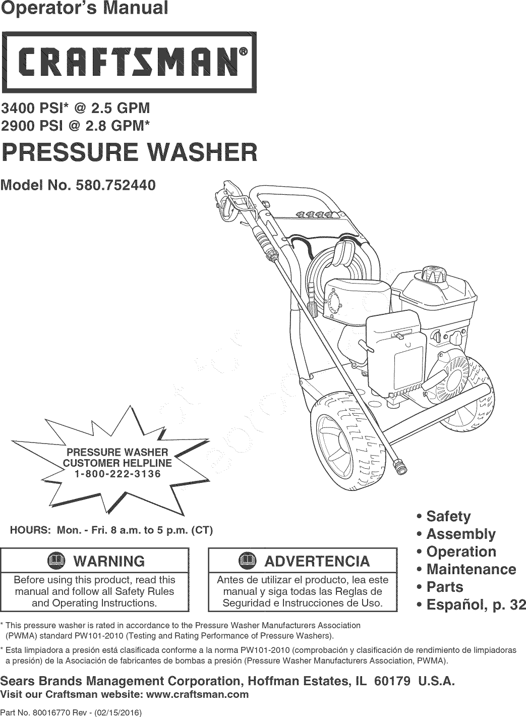 Craftsman 580752440 1603278L User Manual POWER WASHER Manuals And Guides