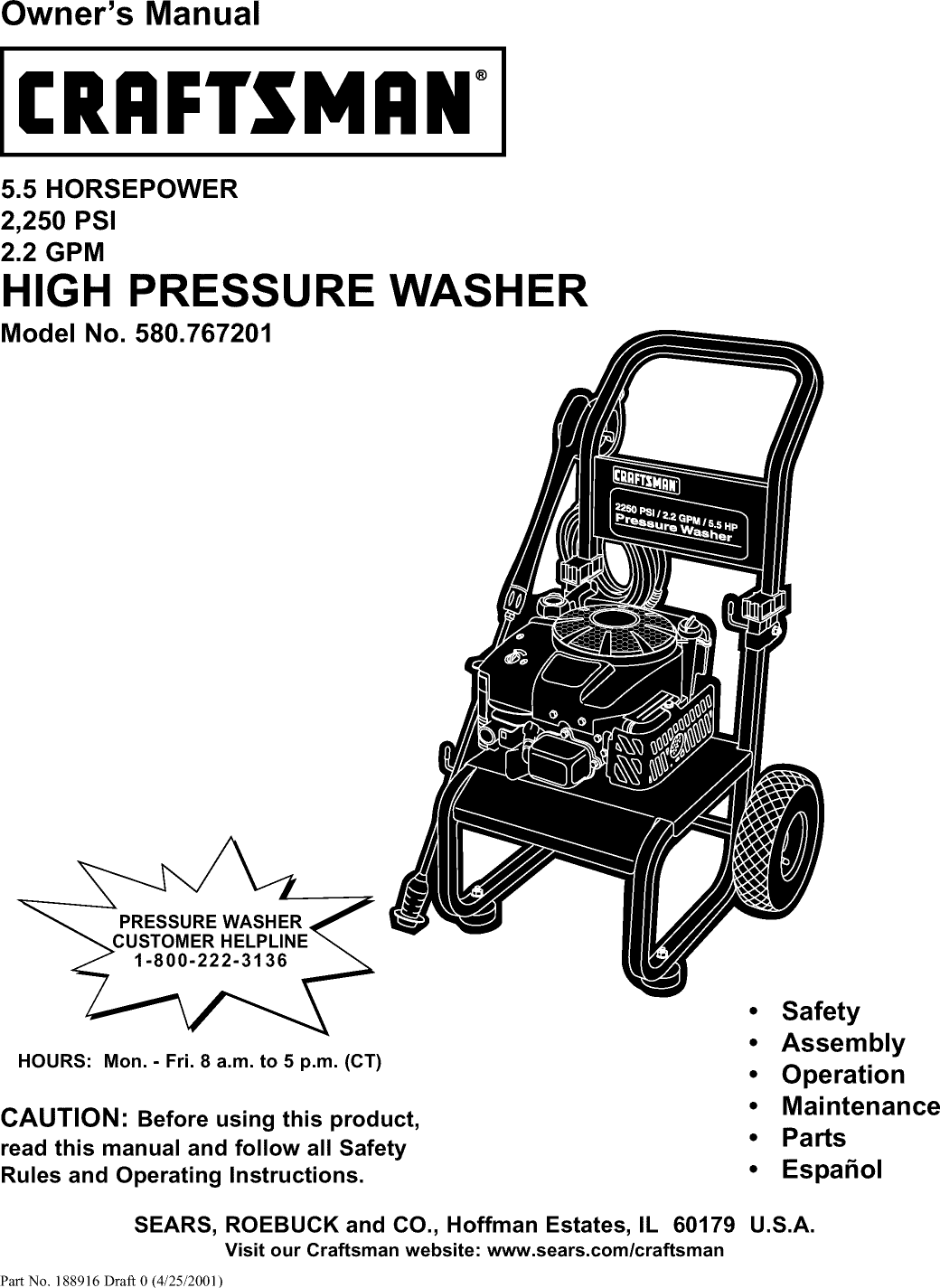 Craftsman 580767201 User Manual PRESSURE WASHER Manuals And Guides L0209061