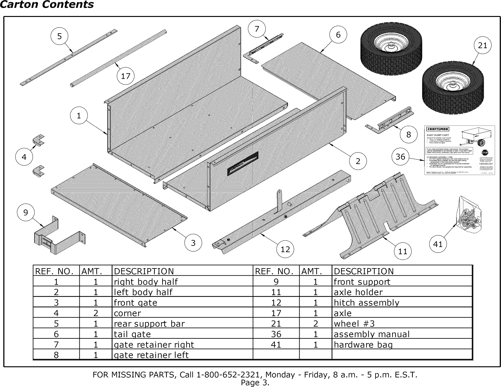 Page 3 of 10 - Craftsman 610246262 User Manual  EASY DUMP CART - Manuals And Guides L0901385