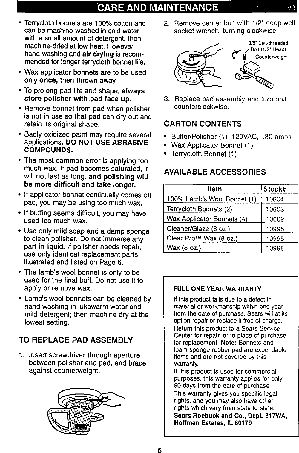 Page 5 of 7 - Craftsman 646106591 User Manual  BUFFER/POLISHER SYSTEM - Manuals And Guides L0020229