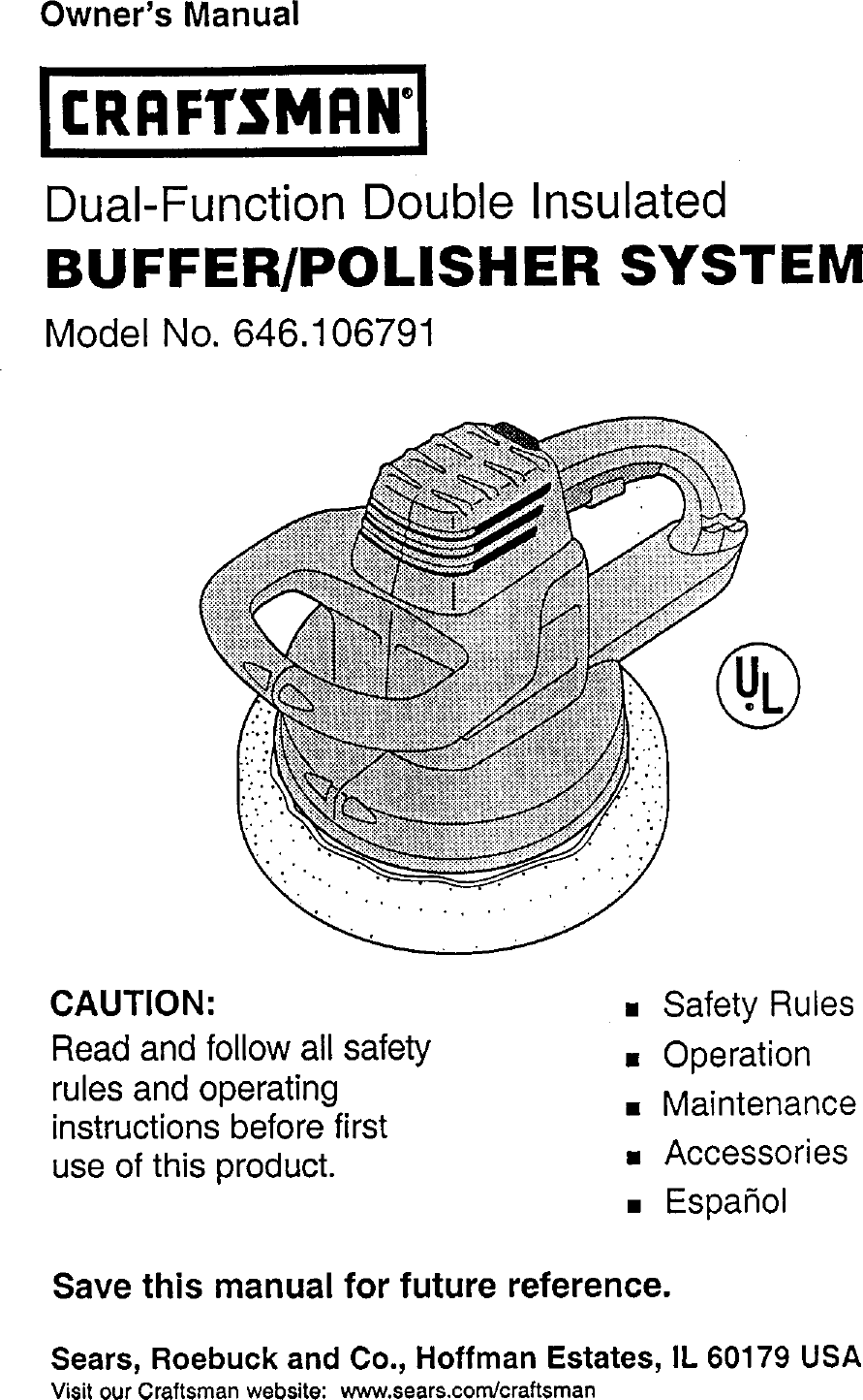 Page 1 of 7 - Craftsman 646106791 User Manual  BUFFER/POLISHER SYSTEM - Manuals And Guides L0020228