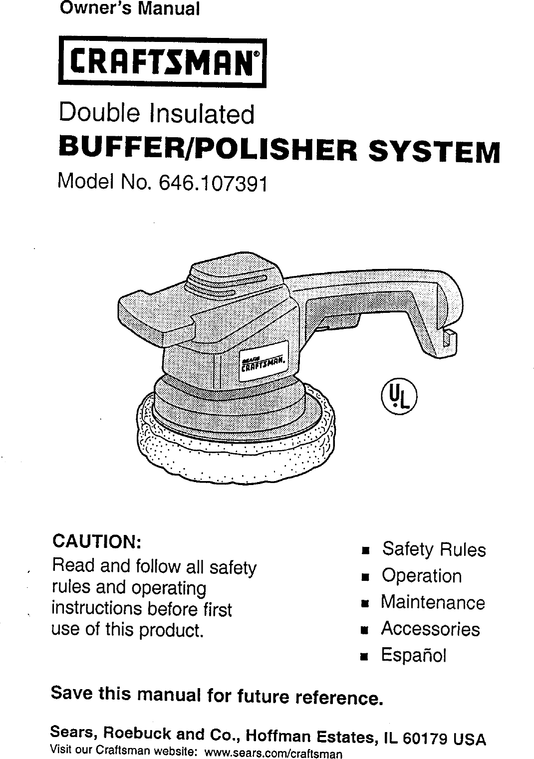 Page 1 of 7 - Craftsman 646107391 User Manual  BUFFER/POLISHER SYSTEM - Manuals And Guides L0020230