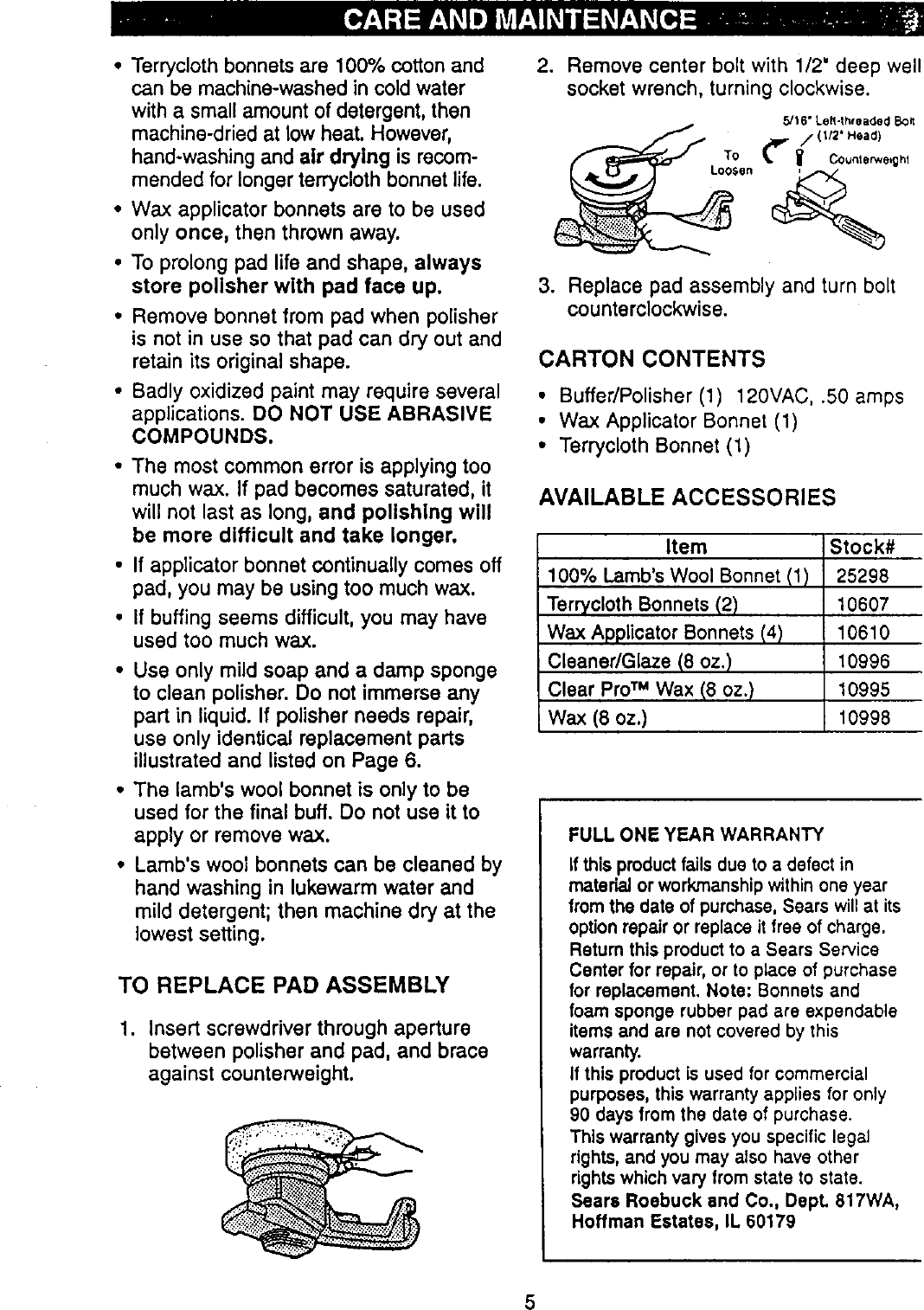 Page 5 of 7 - Craftsman 646107391 User Manual  BUFFER/POLISHER SYSTEM - Manuals And Guides L0020230