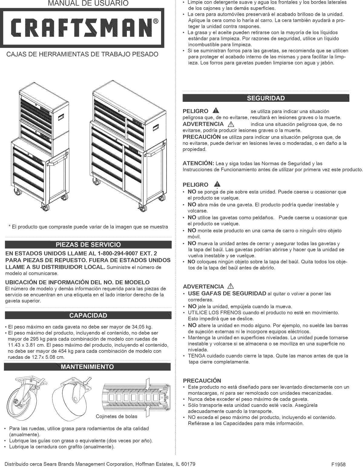 Page 5 of 8 - Craftsman 706024000 User Manual  TOOL CHEST - Manuals And Guides 1309057L