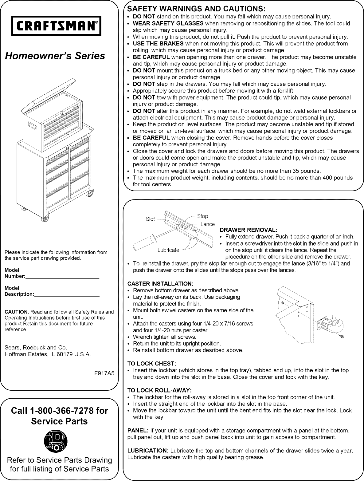 Page 1 of 2 - Craftsman 70605661832-50 User Manual  TOOL BOX - Manuals And Guides 1310655L