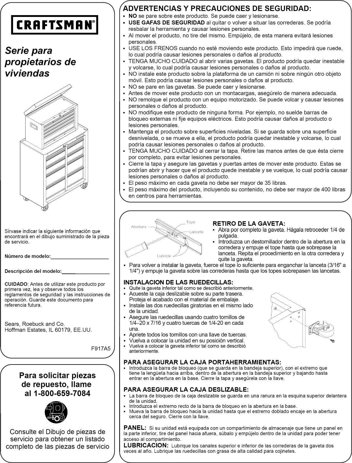 Page 2 of 2 - Craftsman 70605661832-50 User Manual  TOOL BOX - Manuals And Guides 1310655L