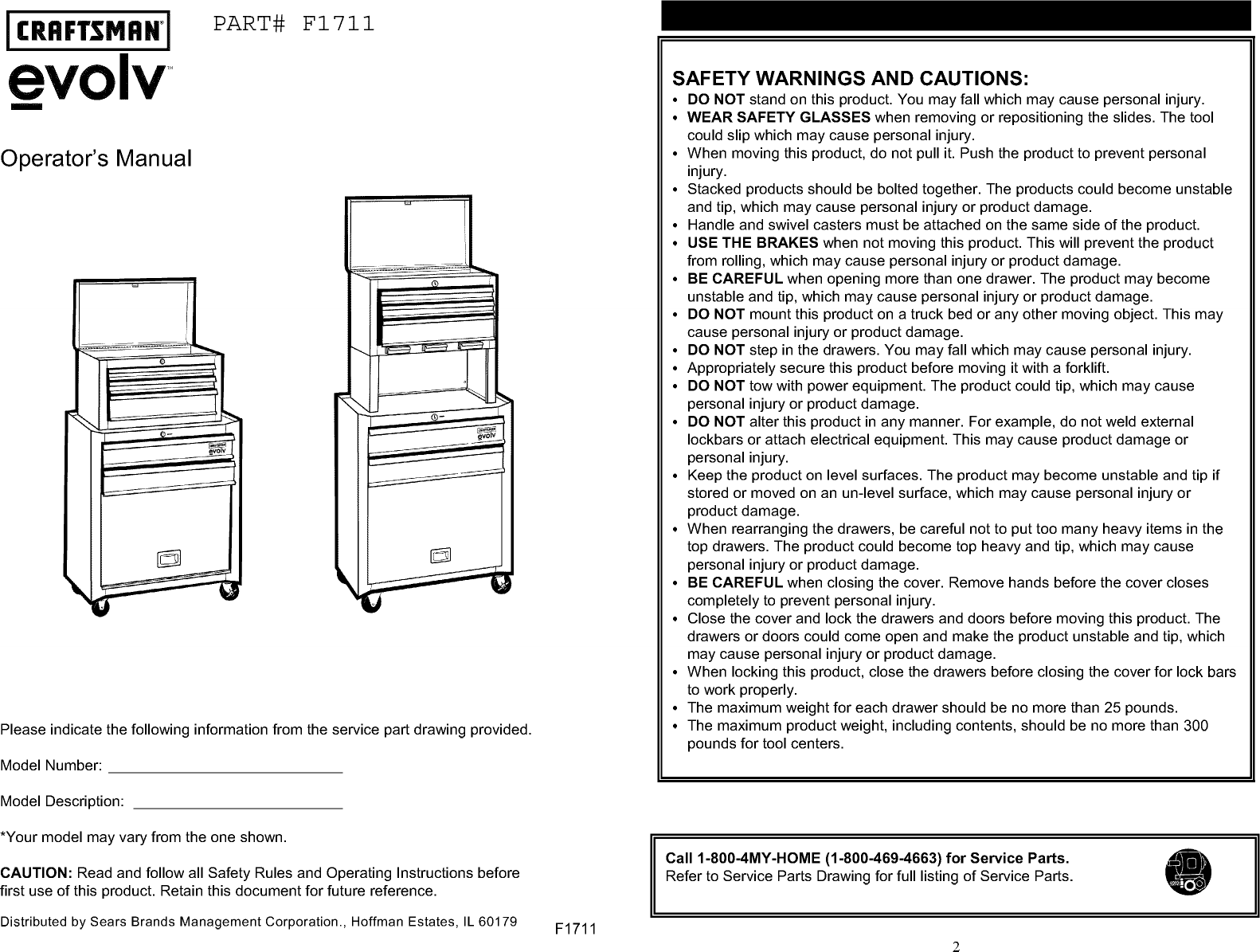 Page 1 of 6 - Craftsman 70612550 User Manual  TOOL CABINET - Manuals And Guides L1002162