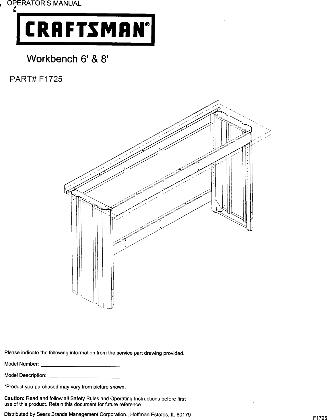 Page 1 of 8 - Craftsman 706149250 User Manual  WORK BENCH - Manuals And Guides L1002168