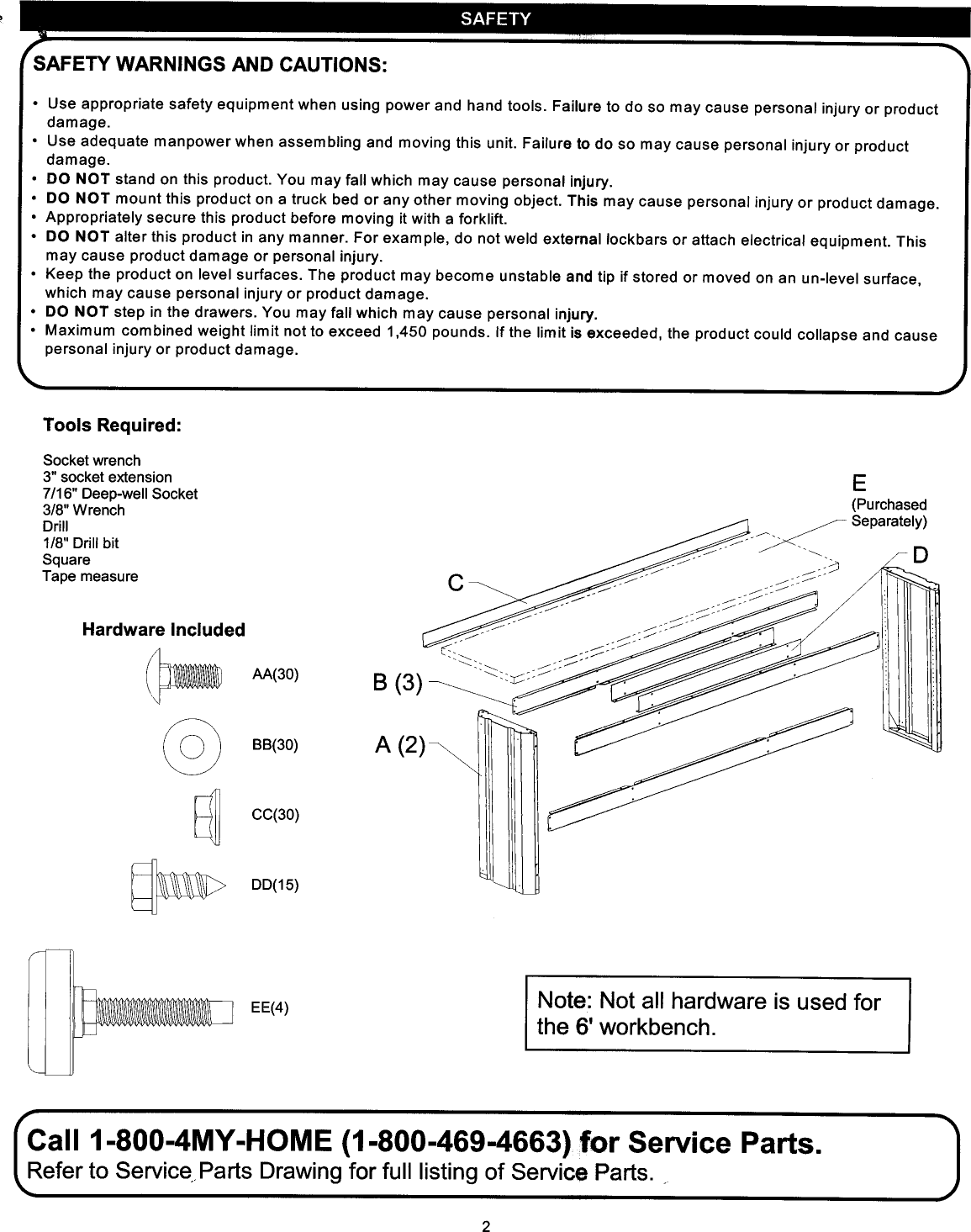 Page 2 of 8 - Craftsman 706149250 User Manual  WORK BENCH - Manuals And Guides L1002168