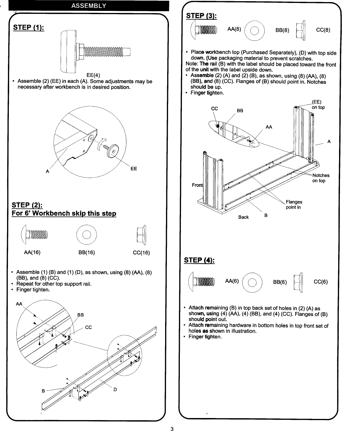 Page 3 of 8 - Craftsman 706149250 User Manual  WORK BENCH - Manuals And Guides L1002168