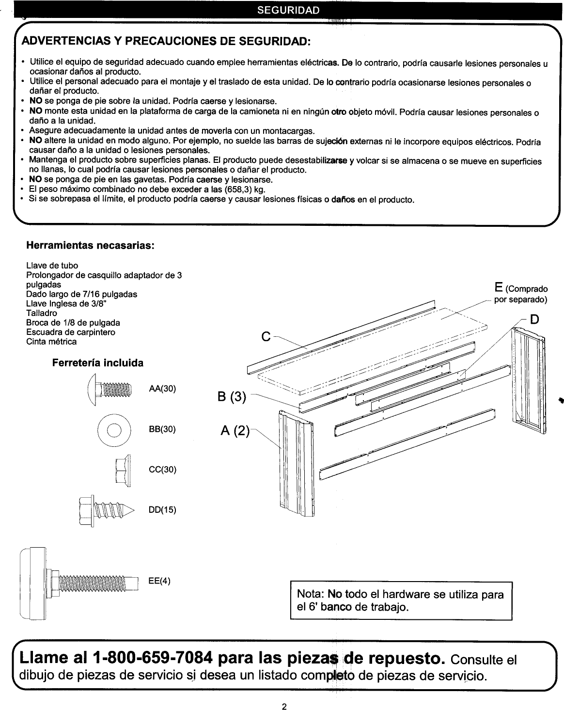 Page 6 of 8 - Craftsman 706149250 User Manual  WORK BENCH - Manuals And Guides L1002168