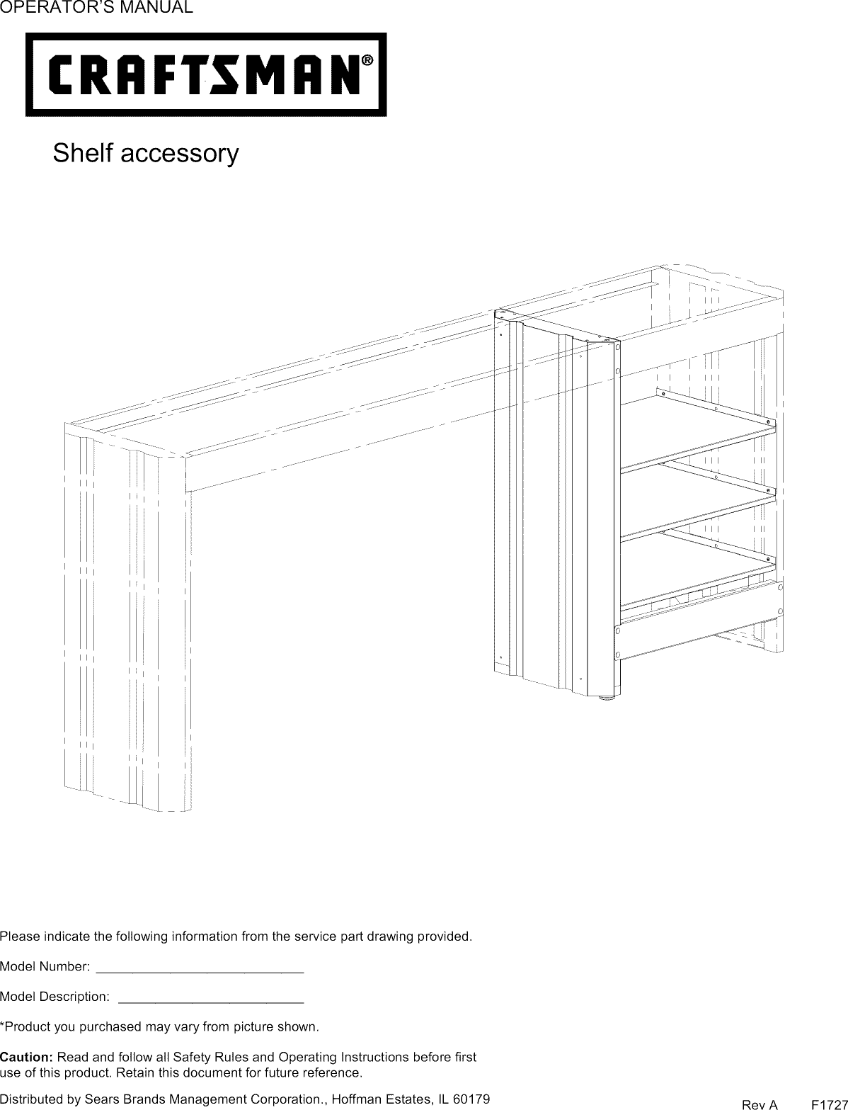 Craftsman 706149410 L1002169 User Manual SHELF UNIT Manuals And Guides