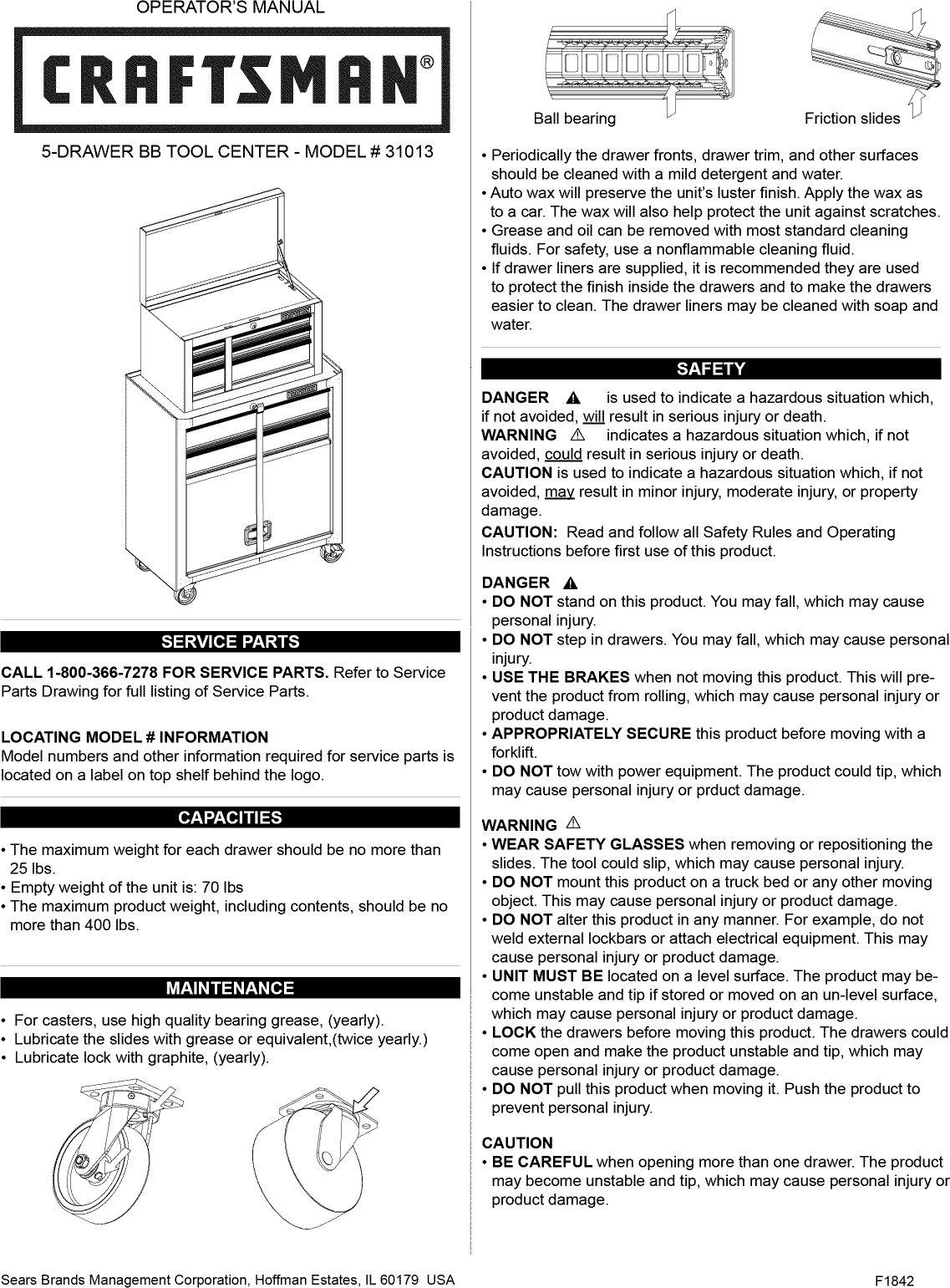 Page 1 of 8 - Craftsman 70631013 1207059L User Manual  TOOL CHEST - Manuals And Guides