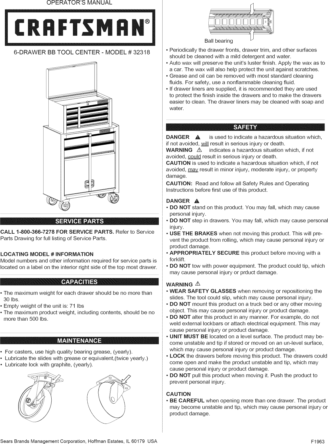 Page 1 of 8 - Craftsman 706323180 User Manual  TOOL CABINET - Manuals And Guides 1311199L