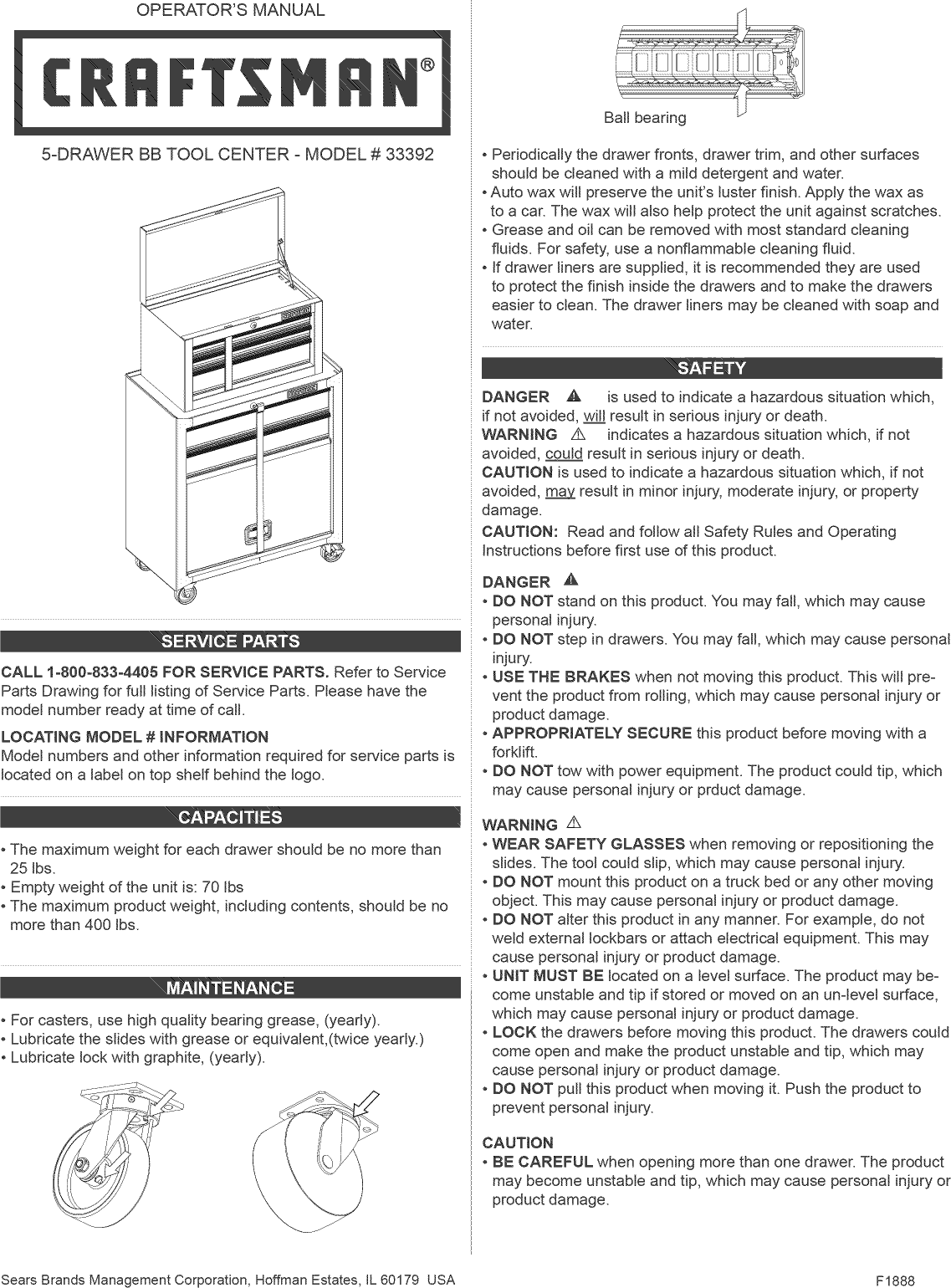 Craftsman 706333920 1208060L User Manual TOOL CHEST Manuals And Guides
