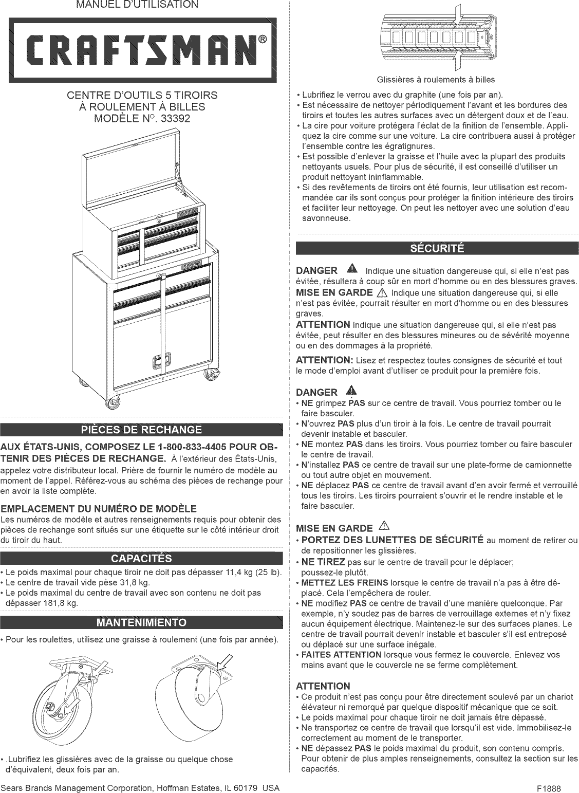 Craftsman 706333920 1208060L User Manual TOOL CHEST Manuals And Guides