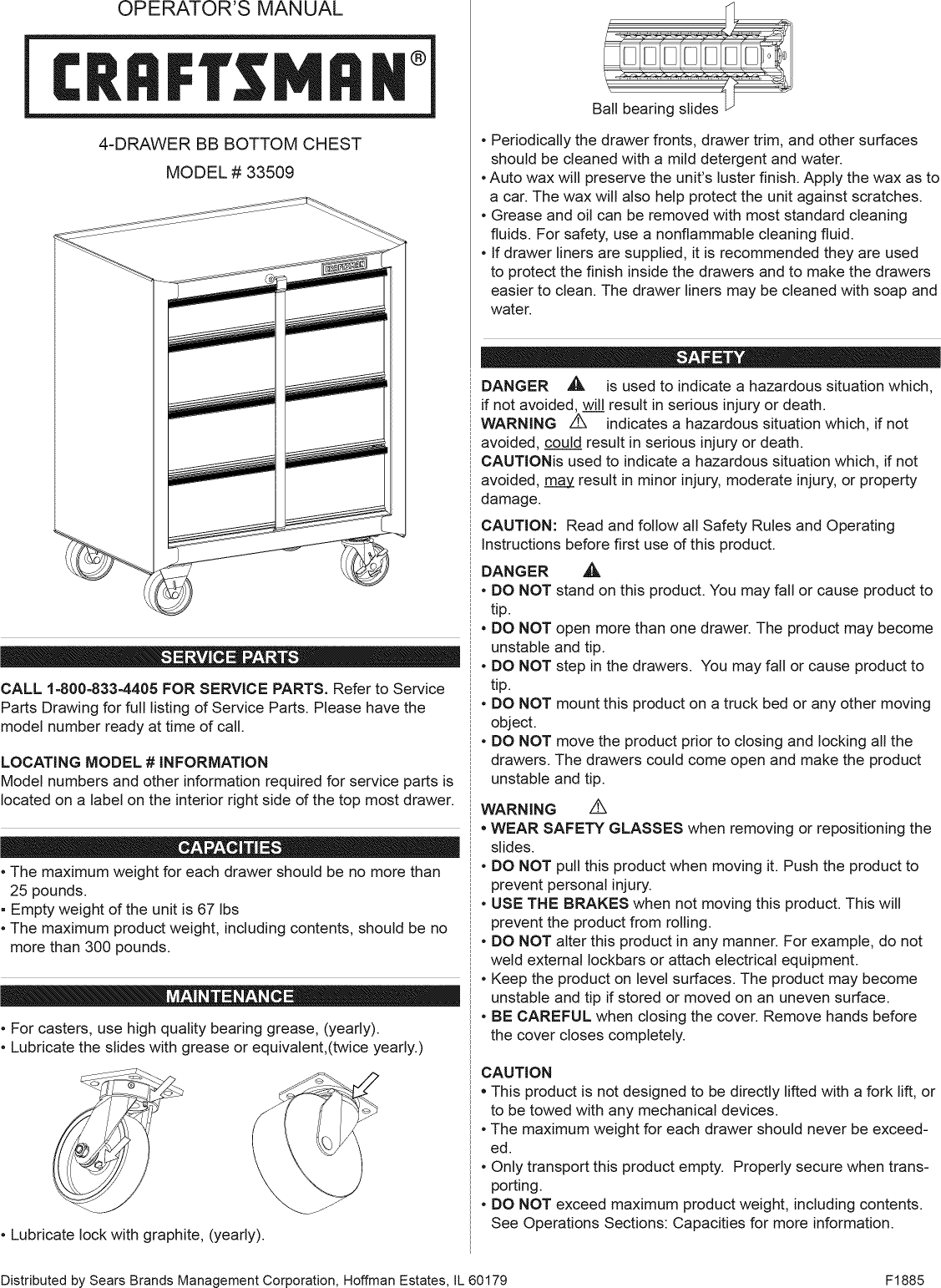 Craftsman 706335090 User Manual TOOL CHEST Manuals And Guides 1501208L