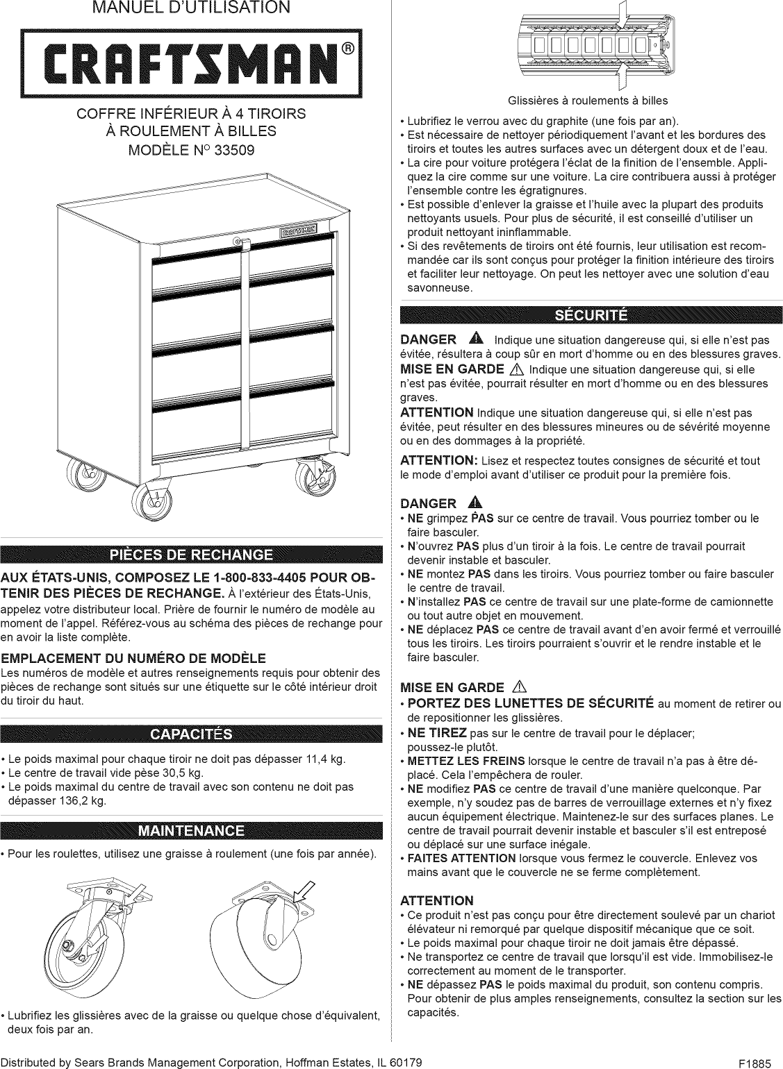Page 5 of 8 - Craftsman 706335090 User Manual  TOOL CHEST - Manuals And Guides 1501208L