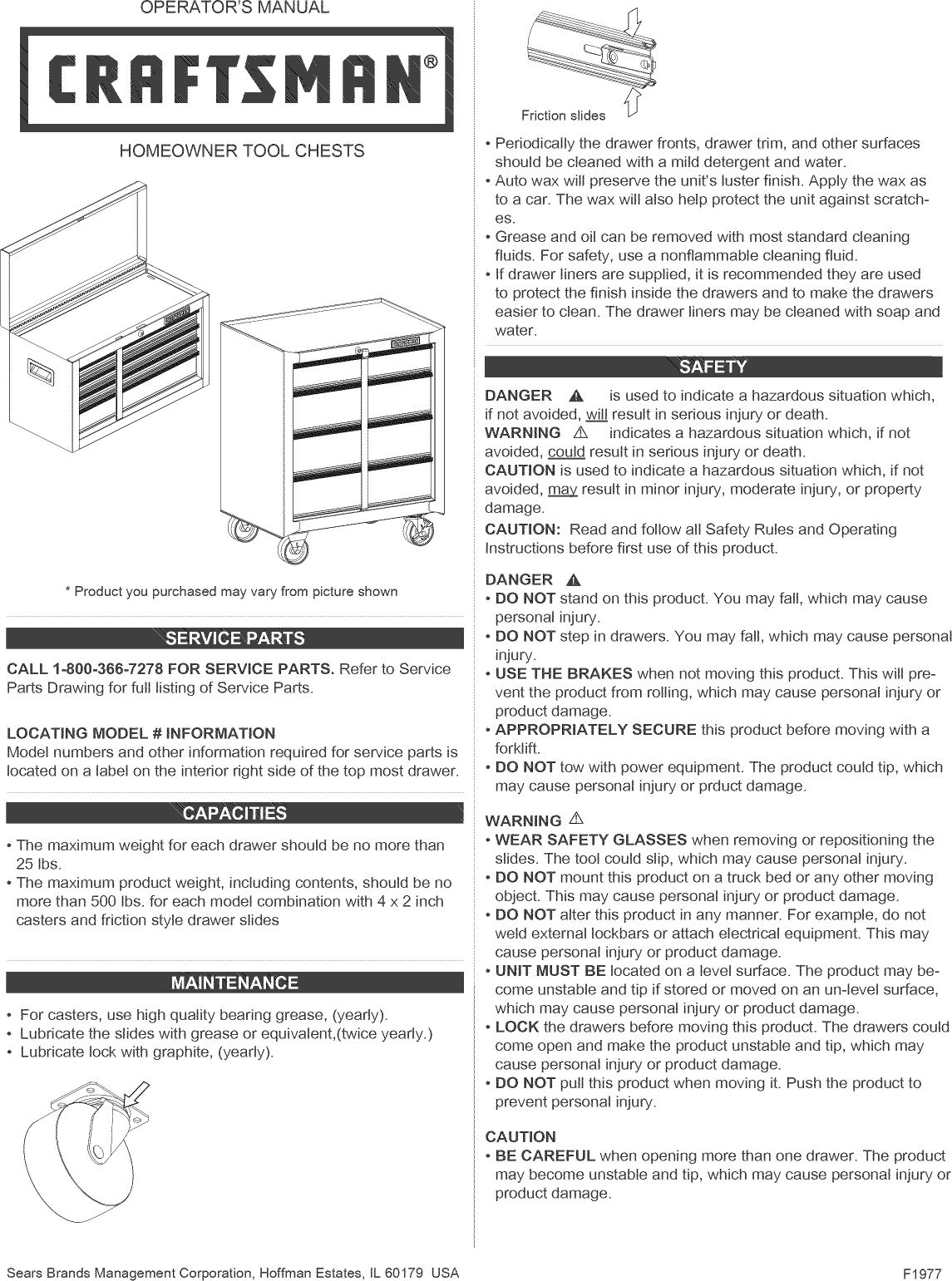 Page 1 of 8 - Craftsman 706404420 User Manual  TOOL CHEST - Manuals And Guides 1409280L