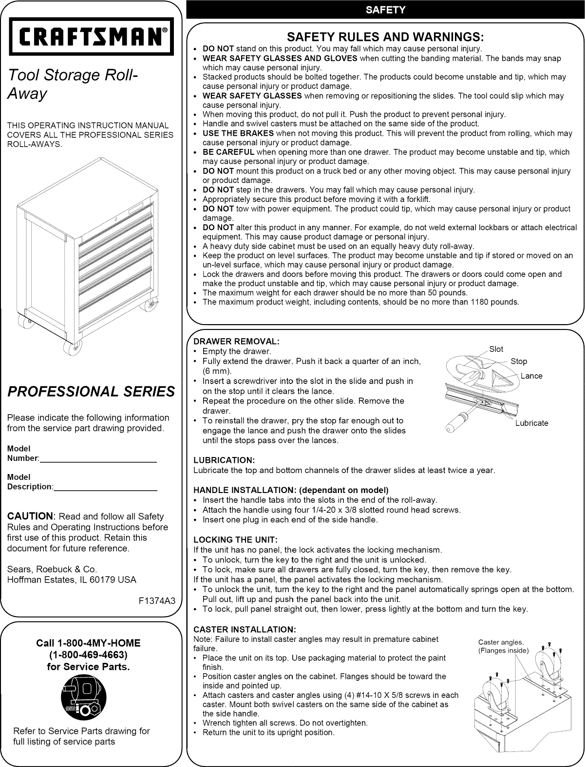 Page 1 of 2 - Craftsman 706448750 1509660L User Manual  TOOL CABINET - Manuals And Guides