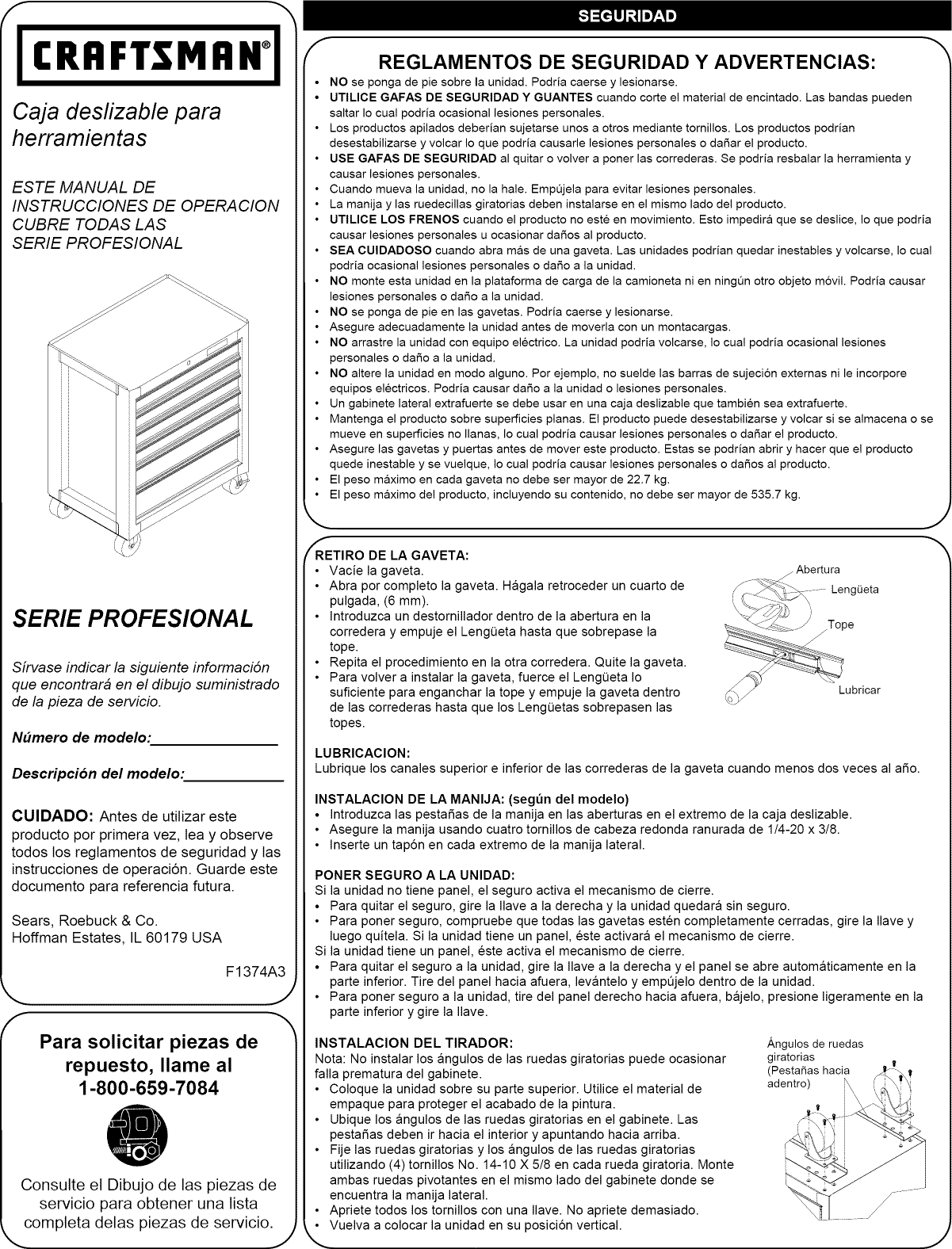 Page 2 of 2 - Craftsman 706448750 1509660L User Manual  TOOL CABINET - Manuals And Guides